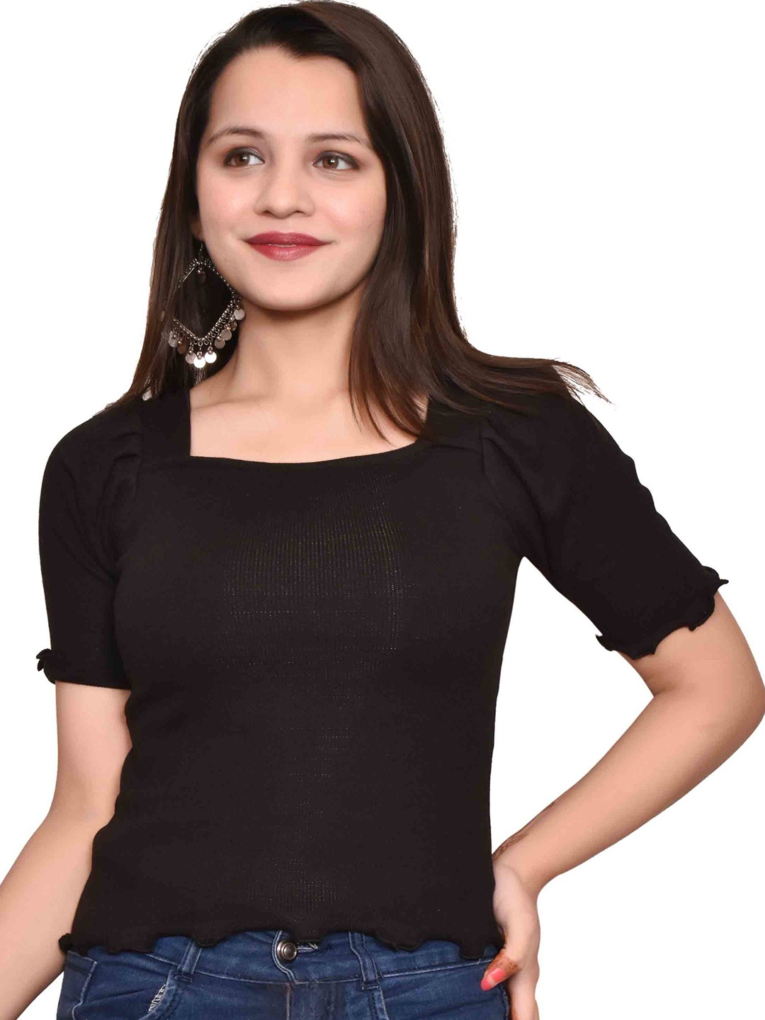 

Purser Puff Sleeve Cotton Top, Black