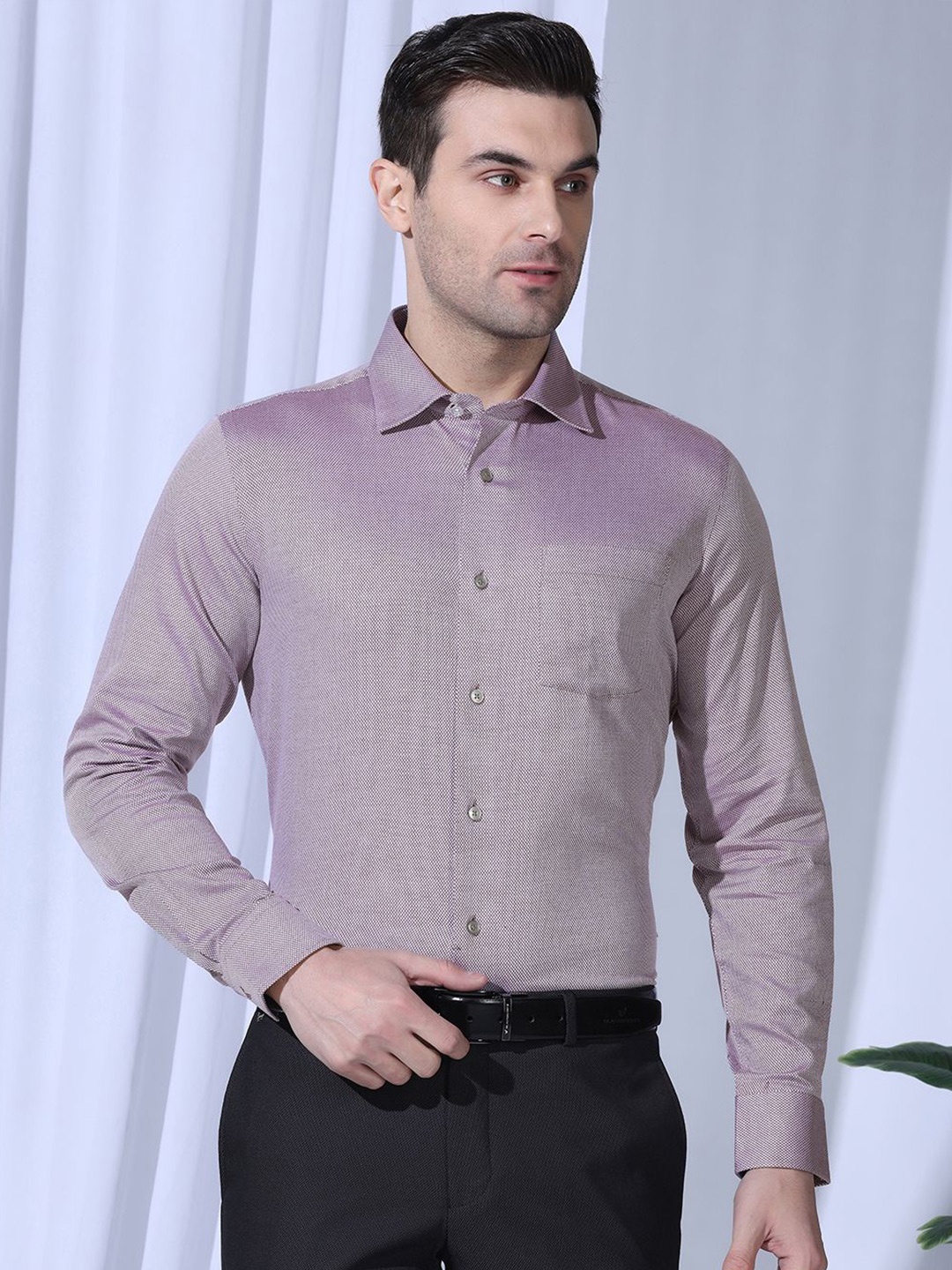 

Blackberrys Men India Slim Fit Spread Collar Textured Cotton Formal Shirt, Purple