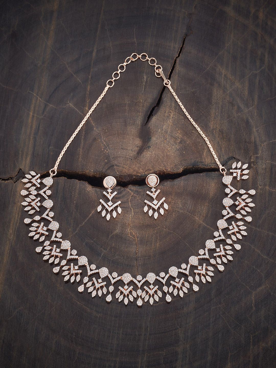 

Kushal's Fashion Jewellery Rose Gold-Plated Cubic Zirconia-Studded Necklace and Earrings