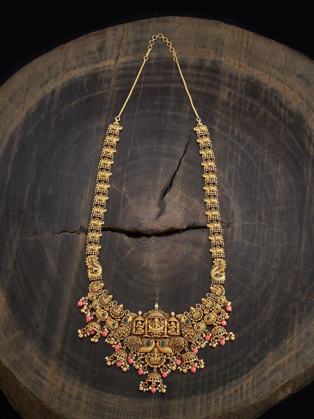 

Kushal's Fashion Jewellery Gold-Plated Stone Studded & Beaded Antique Necklace