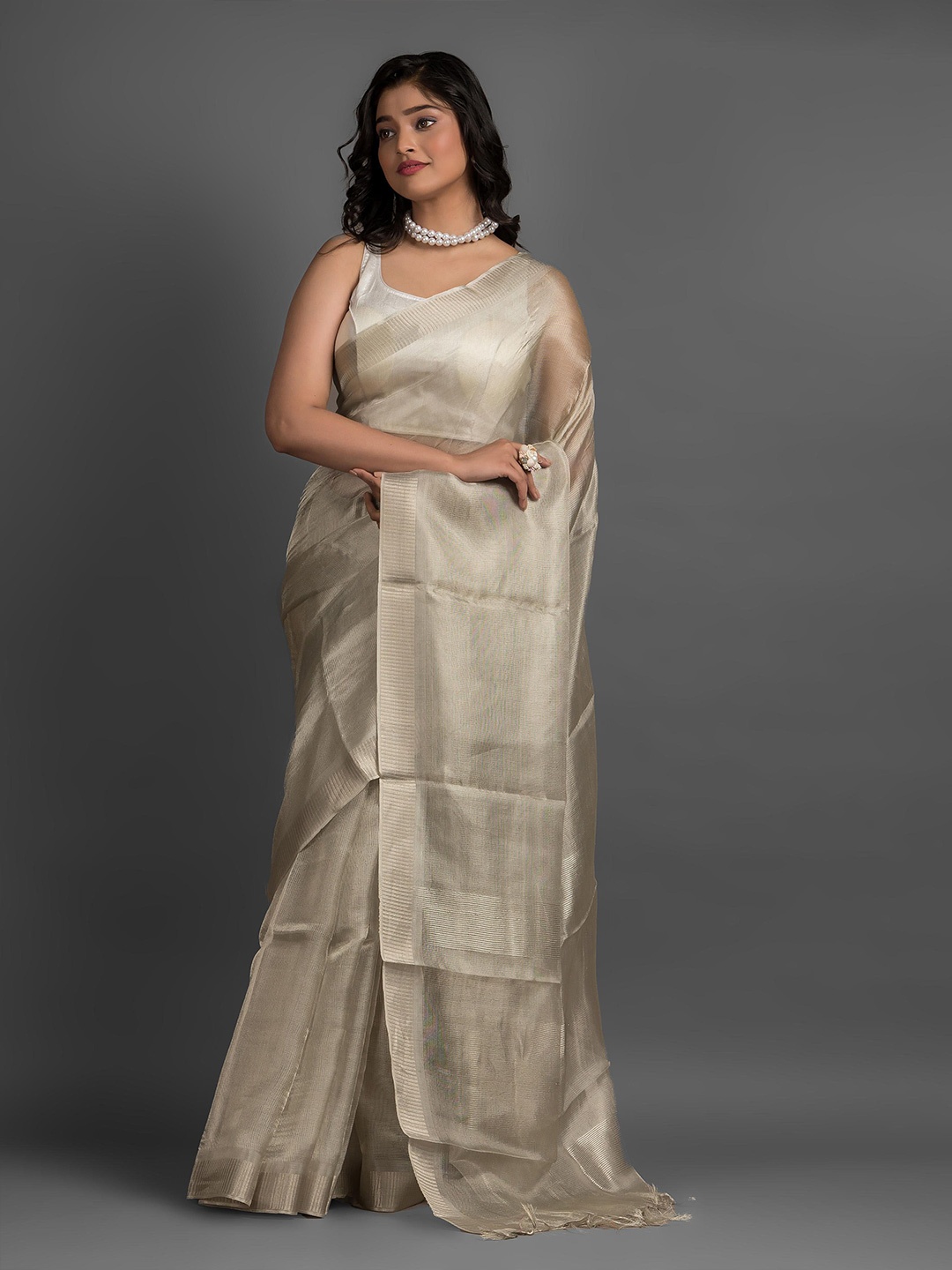 

Dheu Zari Saree With Blouse Piece, Silver