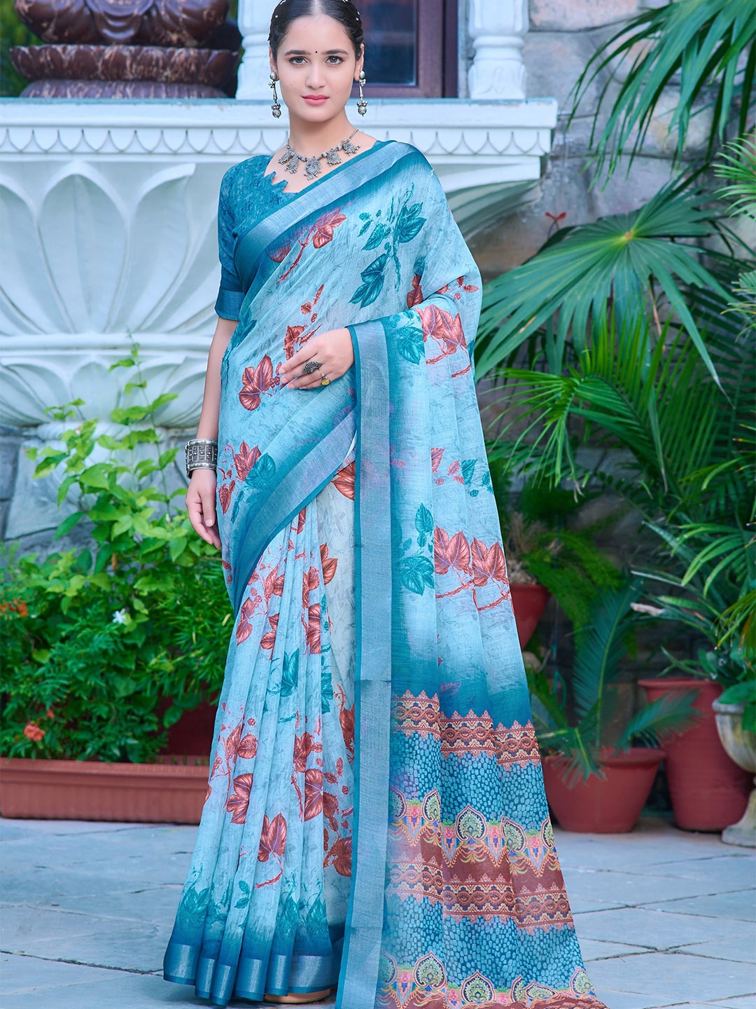 

Sidhidata Floral Block Print Saree, Blue