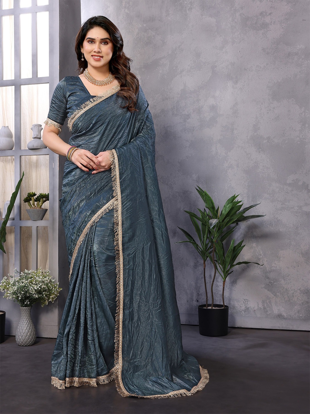 

Nirmohi Fashion Pure Silk Zari Saree, Teal