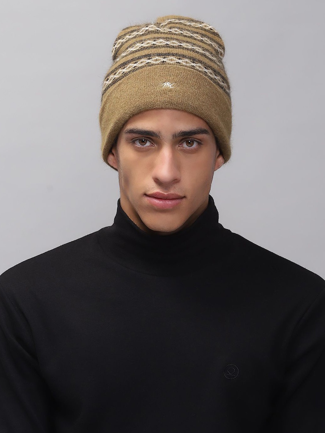 

Monte Carlo Men Self Design Woollen Beanie, Khaki