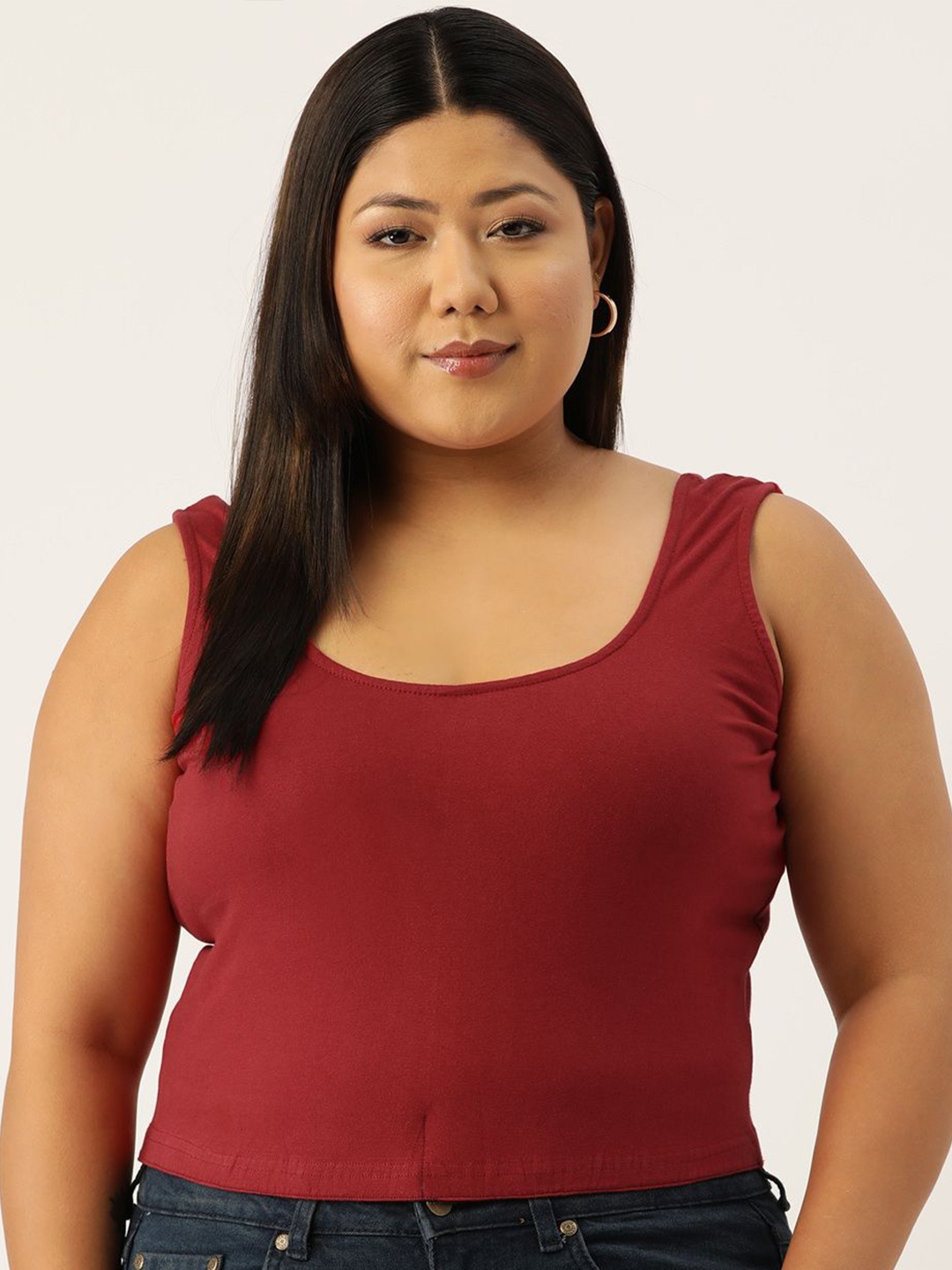 

theRebelinme Women Plus Size Cotton Blouson Crop Top, Maroon