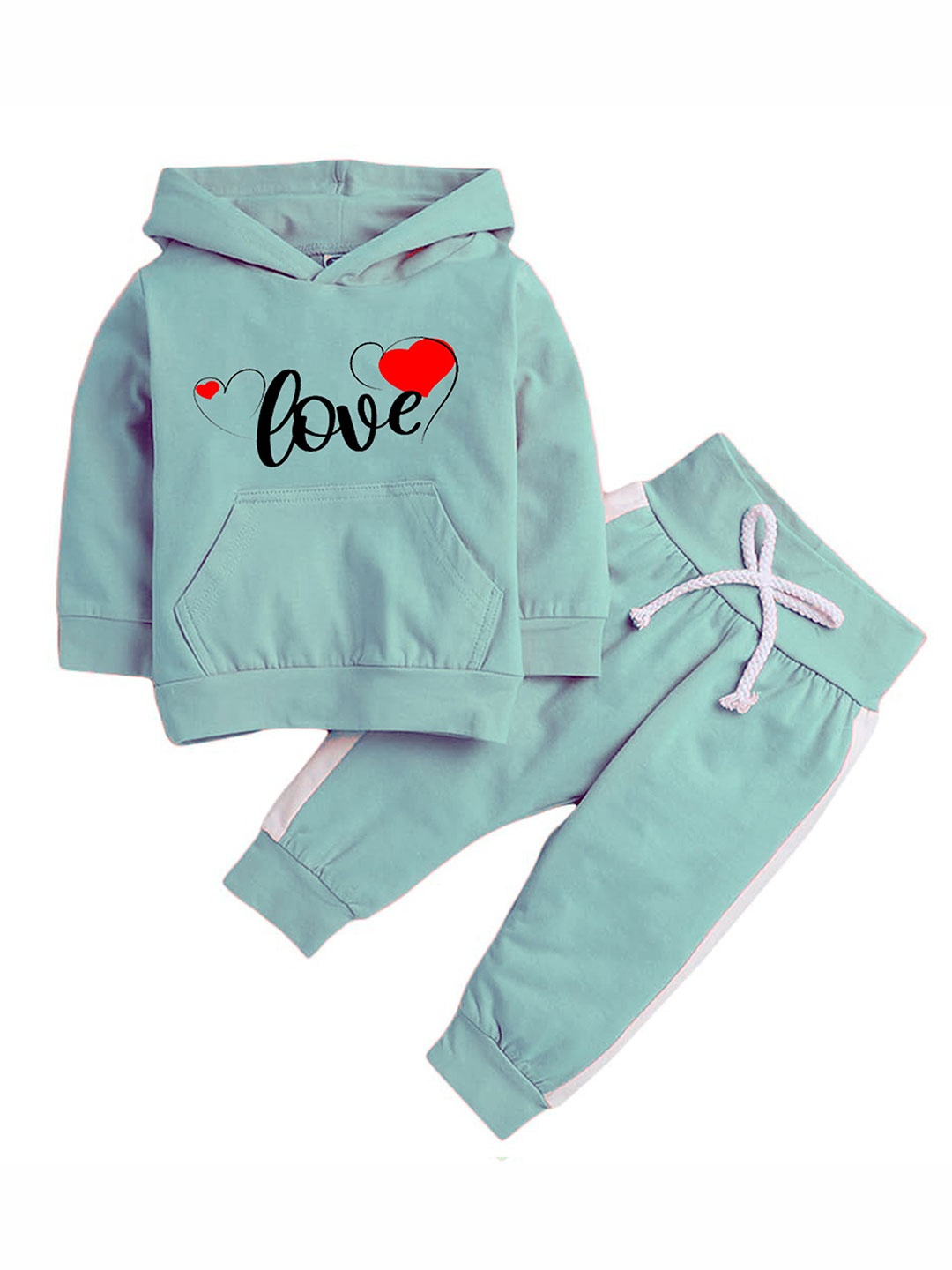 

Porpy Kids Printed Hooded Sweatshirt With Joggers, Green
