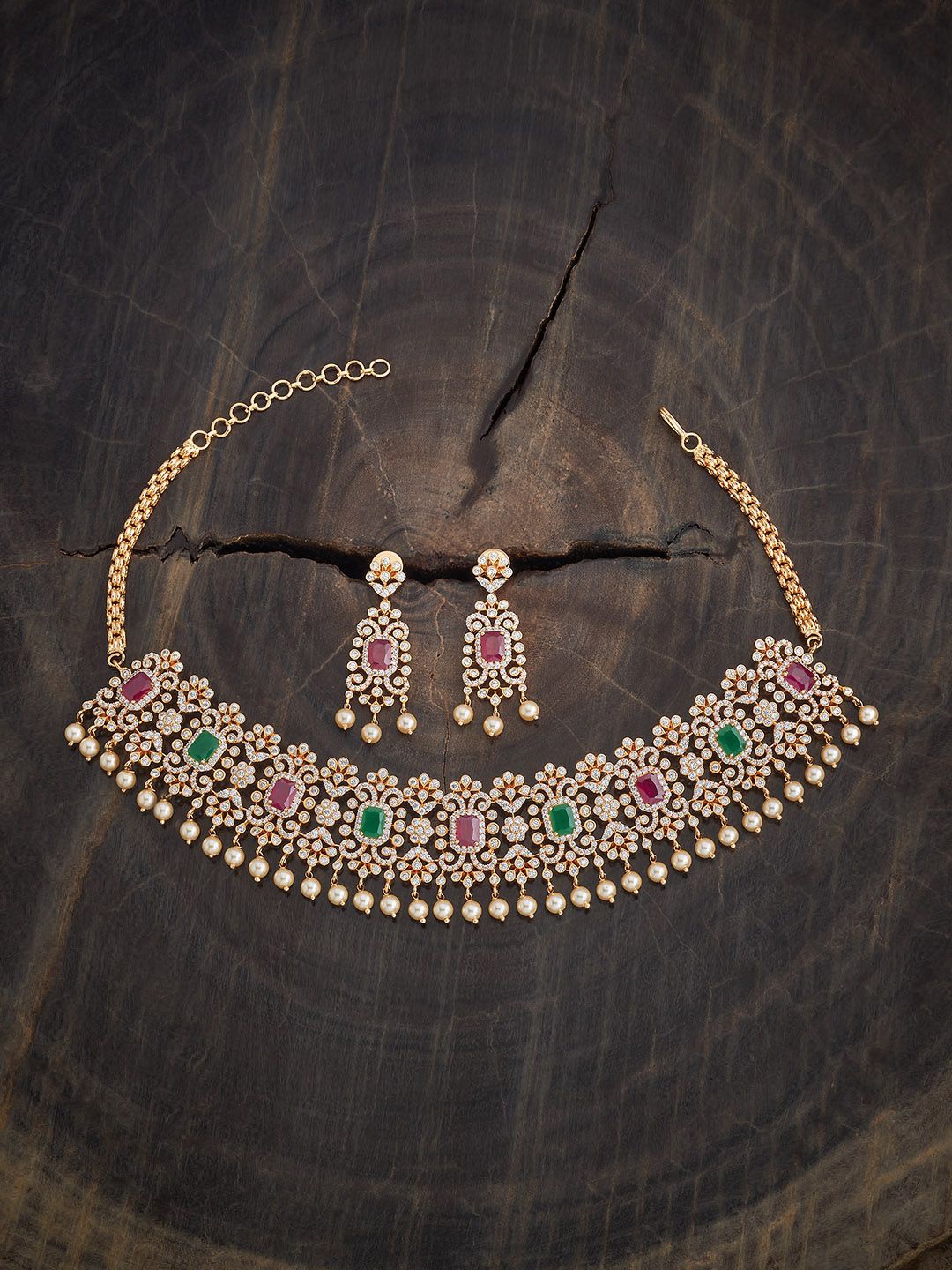 

Kushal's Fashion Jewellery Gold-Plated Cubic Zirconia-Studded Necklace and Earrings