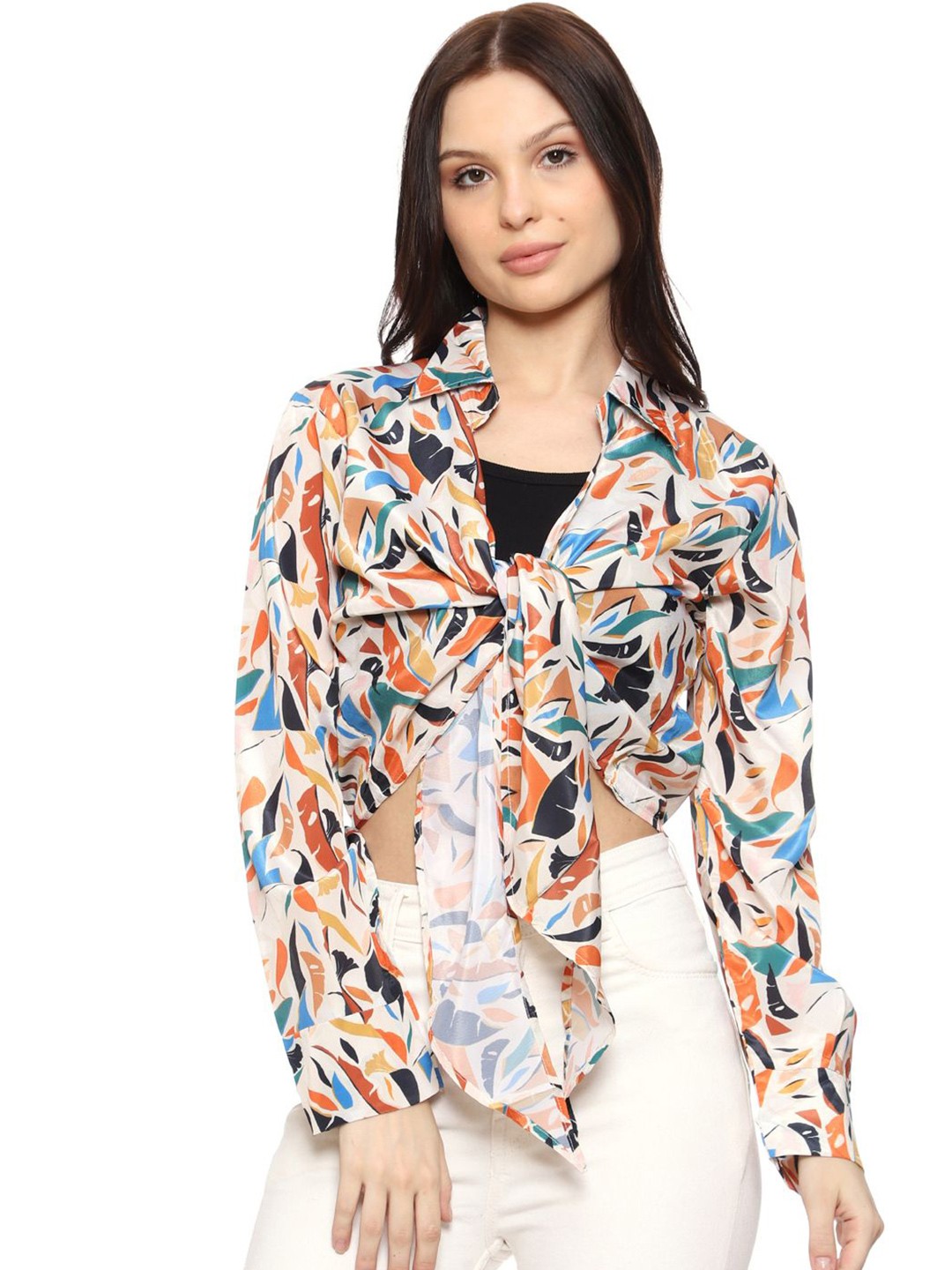 

SXV STYLE Floral Print Georgette Shirt Style Top, Multi