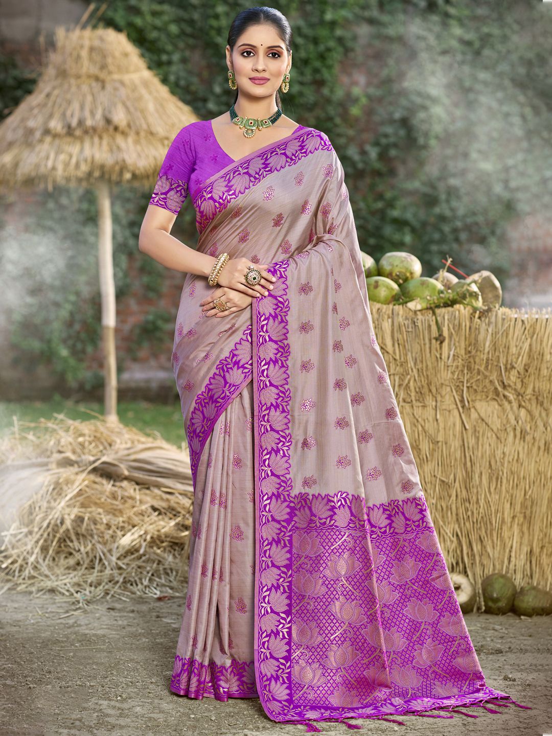 

SANGAM PRINTS Floral Printed Zari Tussar Saree, Grey