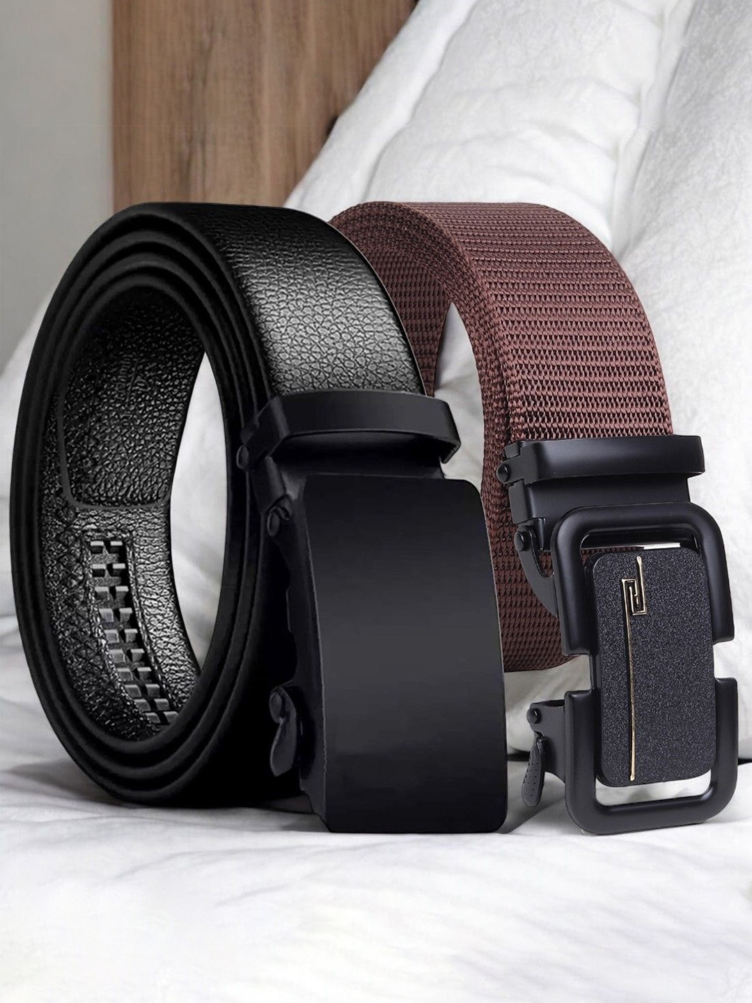 

Metronaut Men Pack of 2 Textured Belt, Black