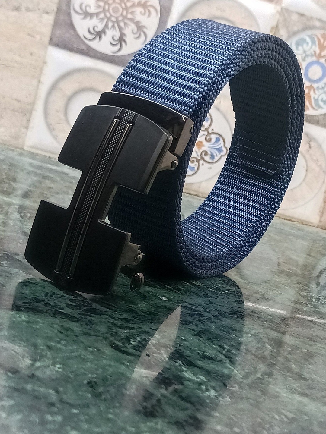 

Metronaut Men Woven Design Belt, Blue