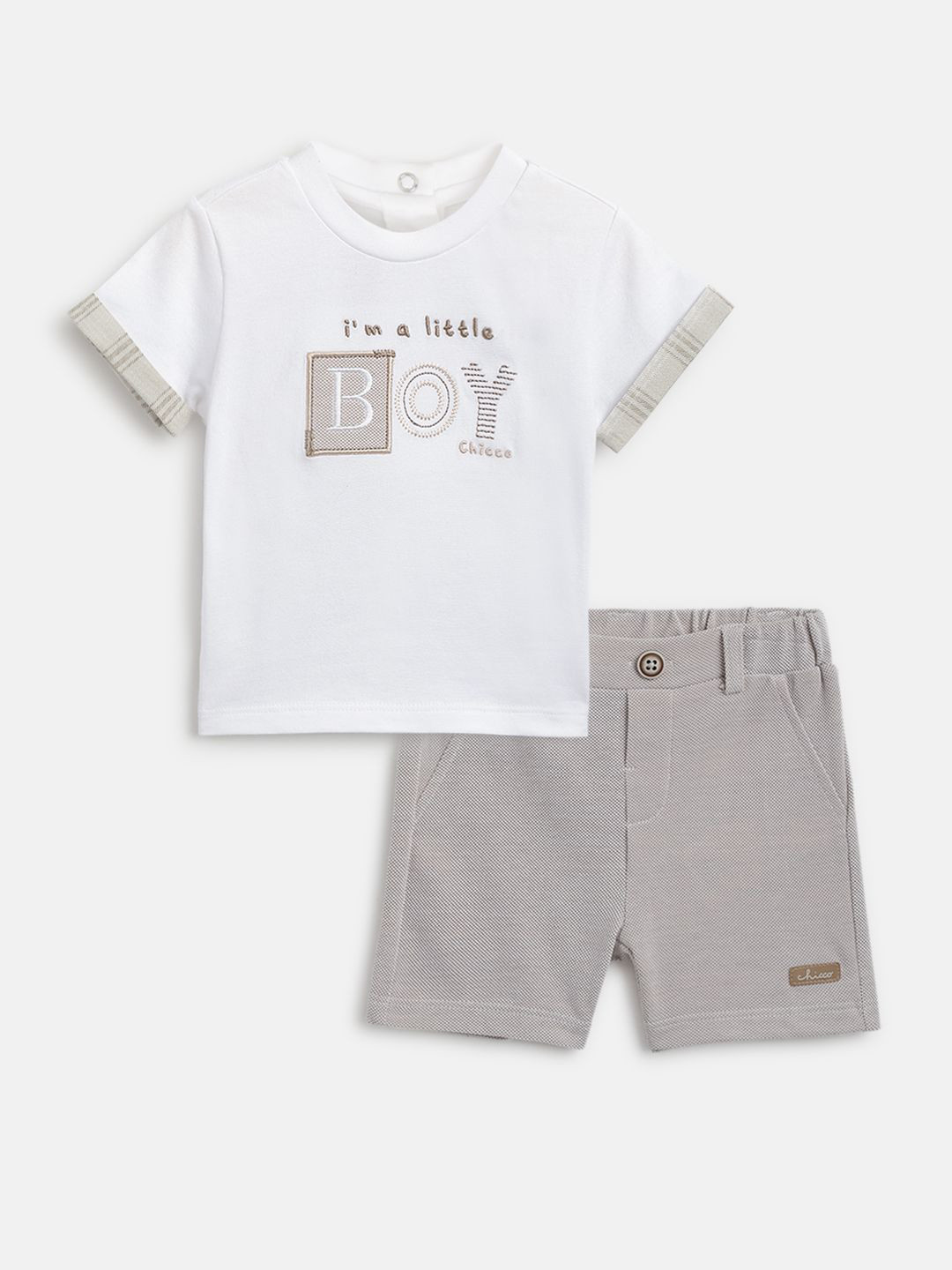 

Chicco Boys Printed Round Neck Pure Cotton T-Shirt With Shorts, White