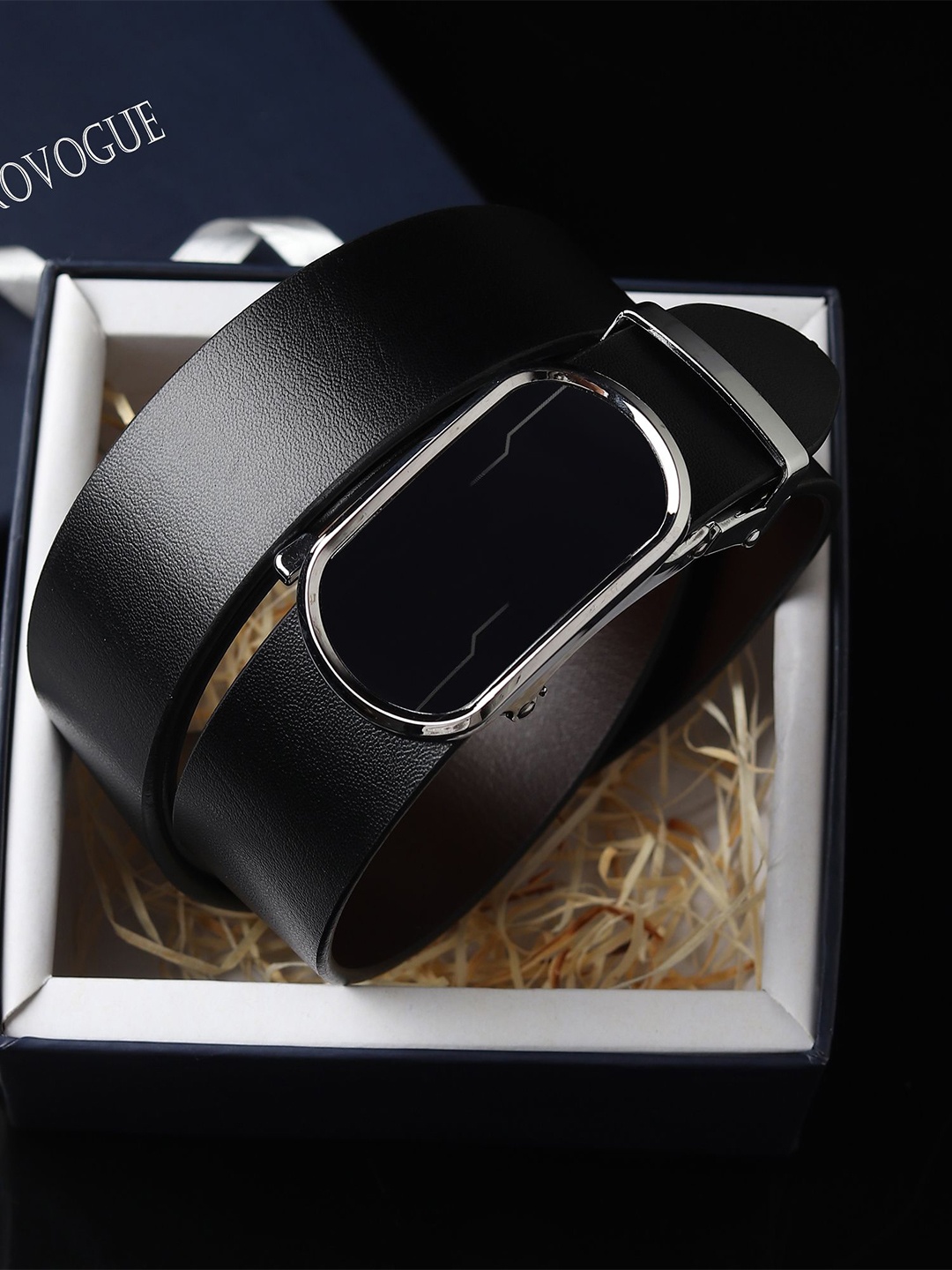 

Provogue Men Leather Reversible Belt, Black