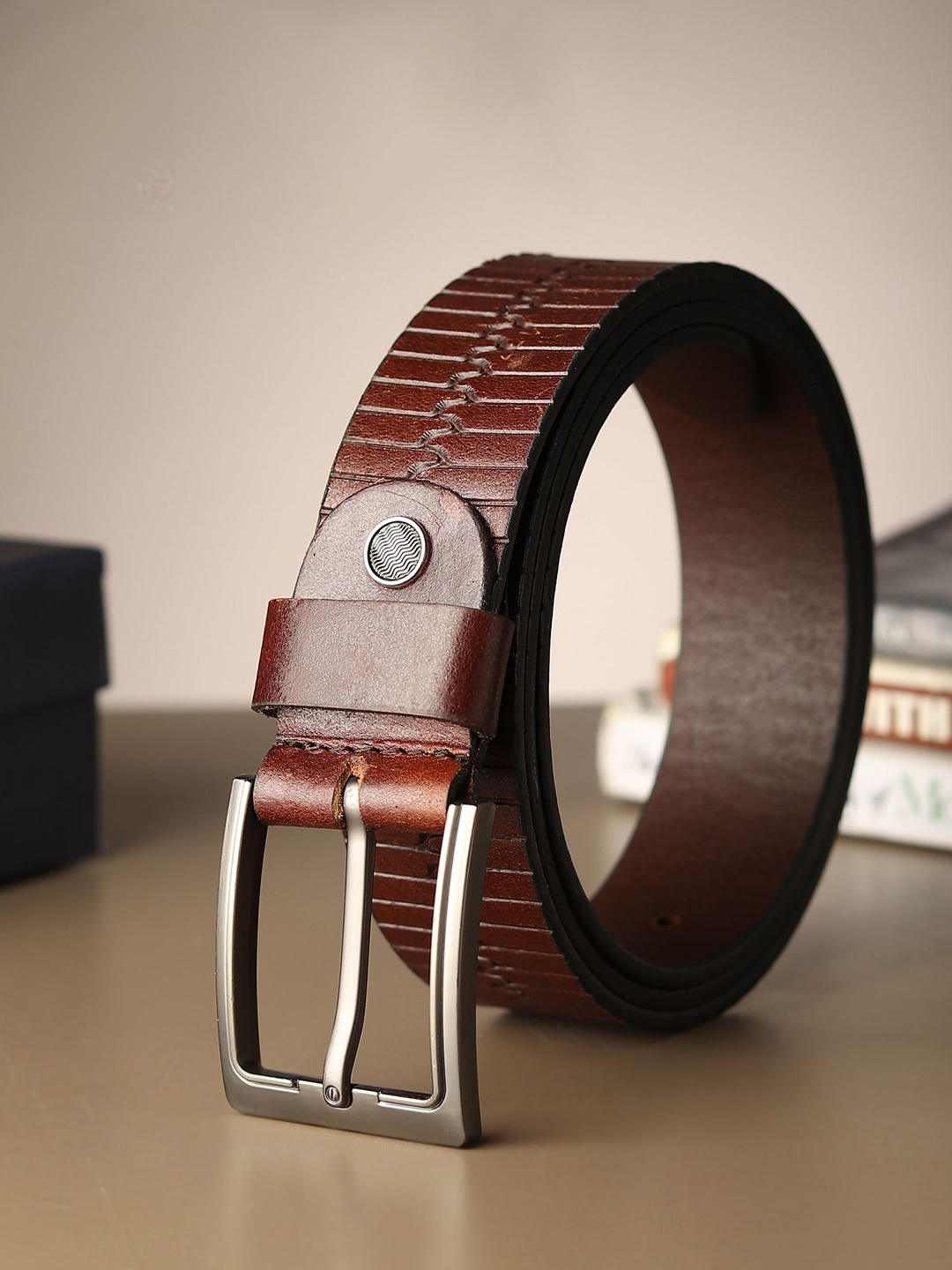 

Provogue Men Textured Leather Belt, Brown
