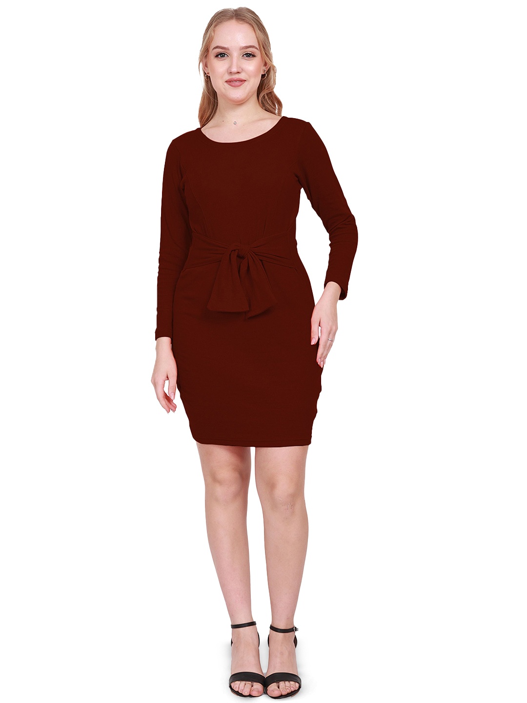 

Swaranjali Women Round Neck Bodycon Dress, Maroon