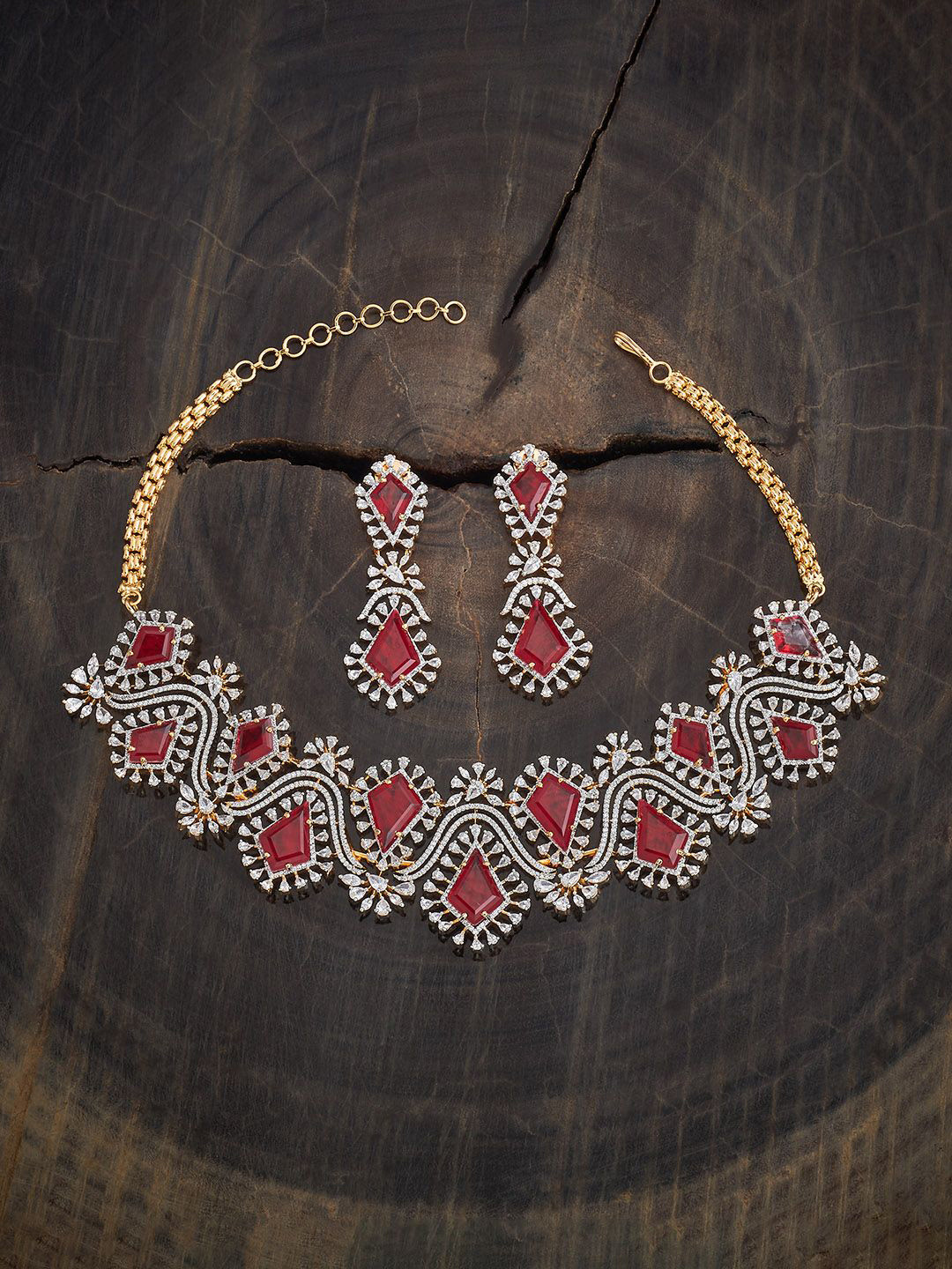 

Kushal's Fashion Jewellery Gold-Plated Cubic Zirconia Studded Necklace and Earrings