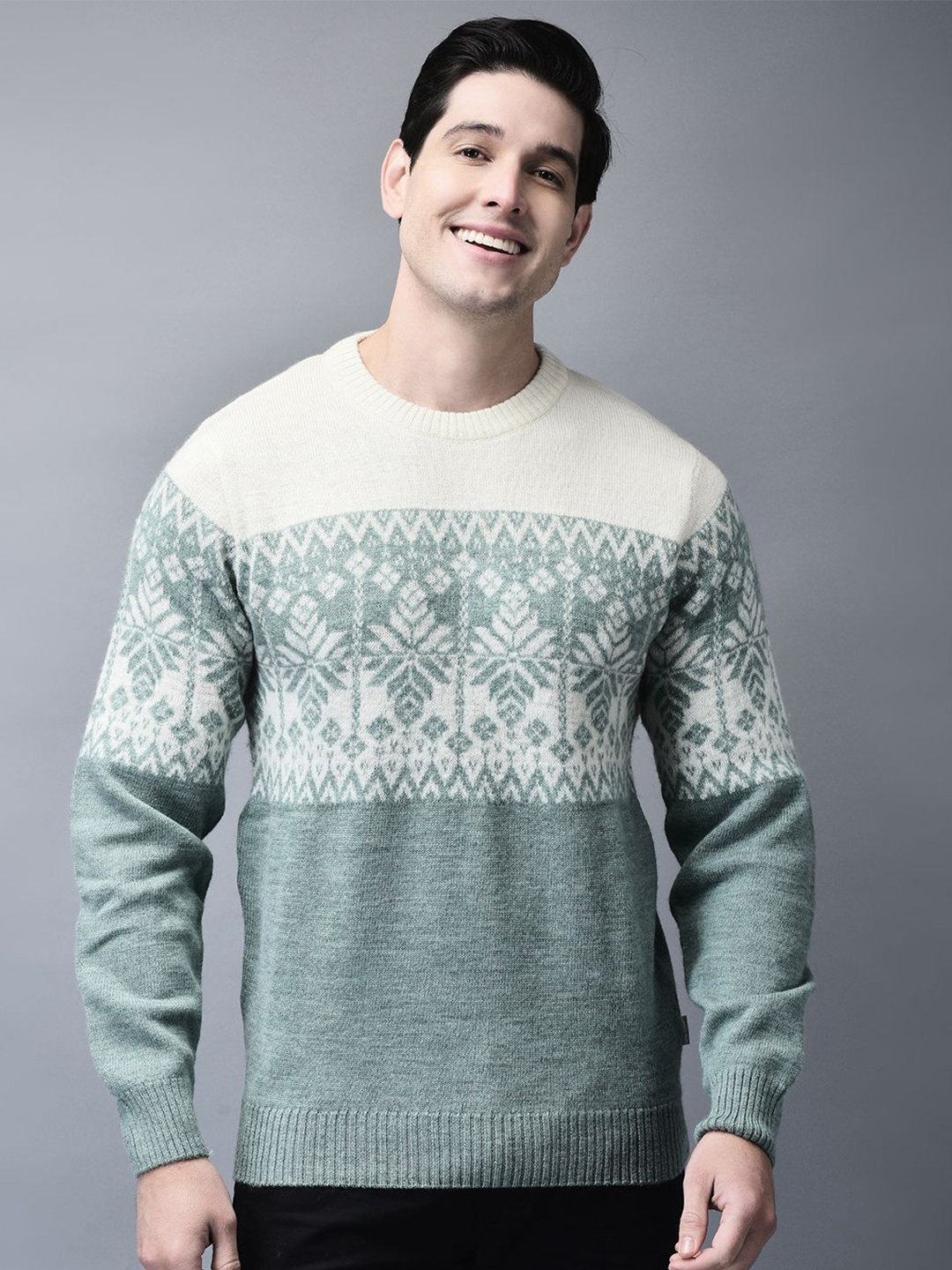 

Woodland Men Woollen Self Design Longline Pullover, Green