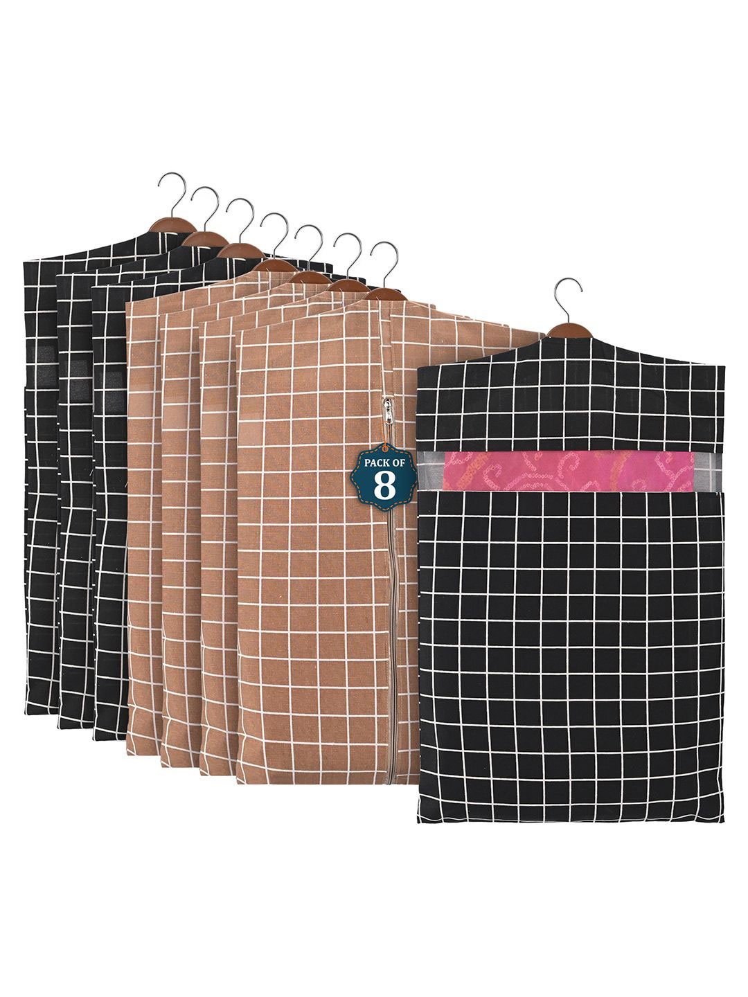 

Kuber Industries Brown Set of 8 Regular Hanging Saree Cover Multi-Utility Organisers