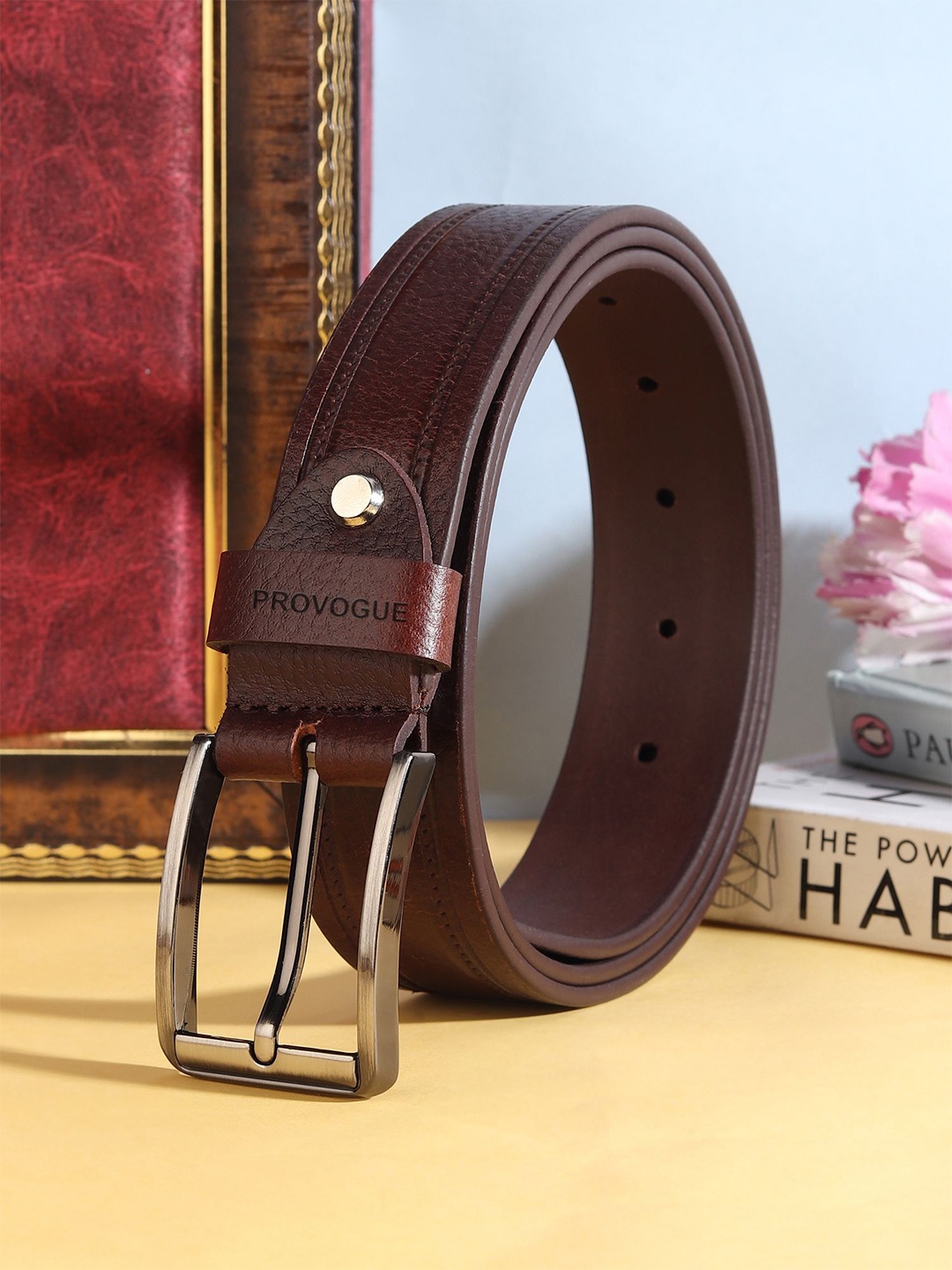 

Provogue Men Textured Leather Formal Belt, Brown