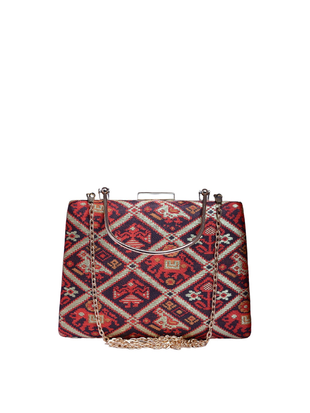 

ARTKLIM Patola Printed Box Clutch, Brown