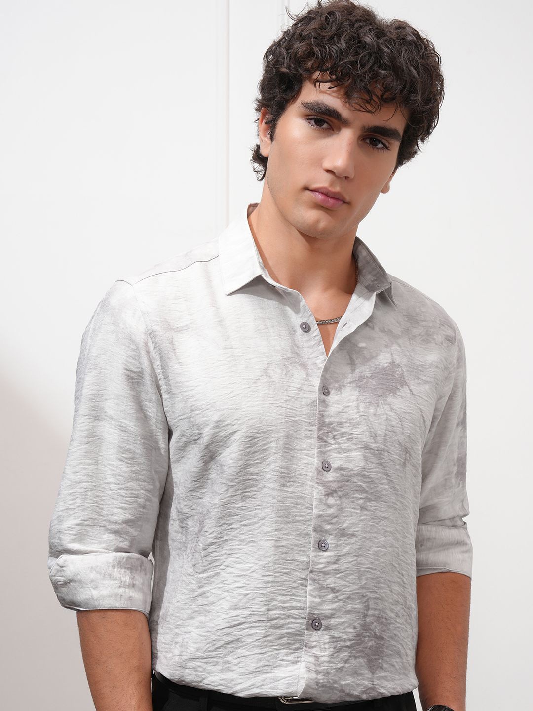 

HIGHLANDER Men Printed Crush Textured Slim Fit Occasion shirt, Grey