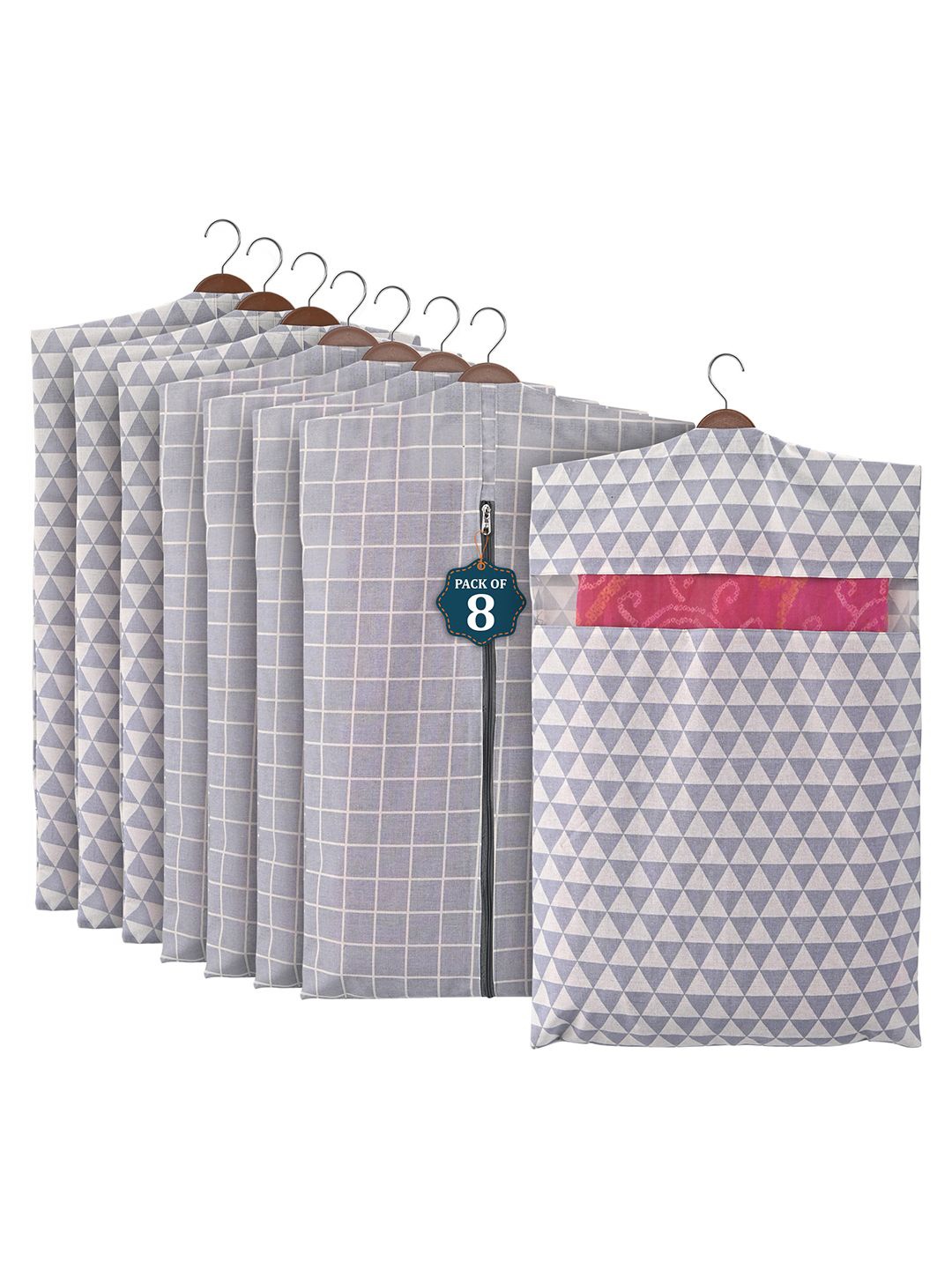 

Kuber Industries Grey Set of 8 Regular Hanging Saree Cover Multi-Utility Organisers