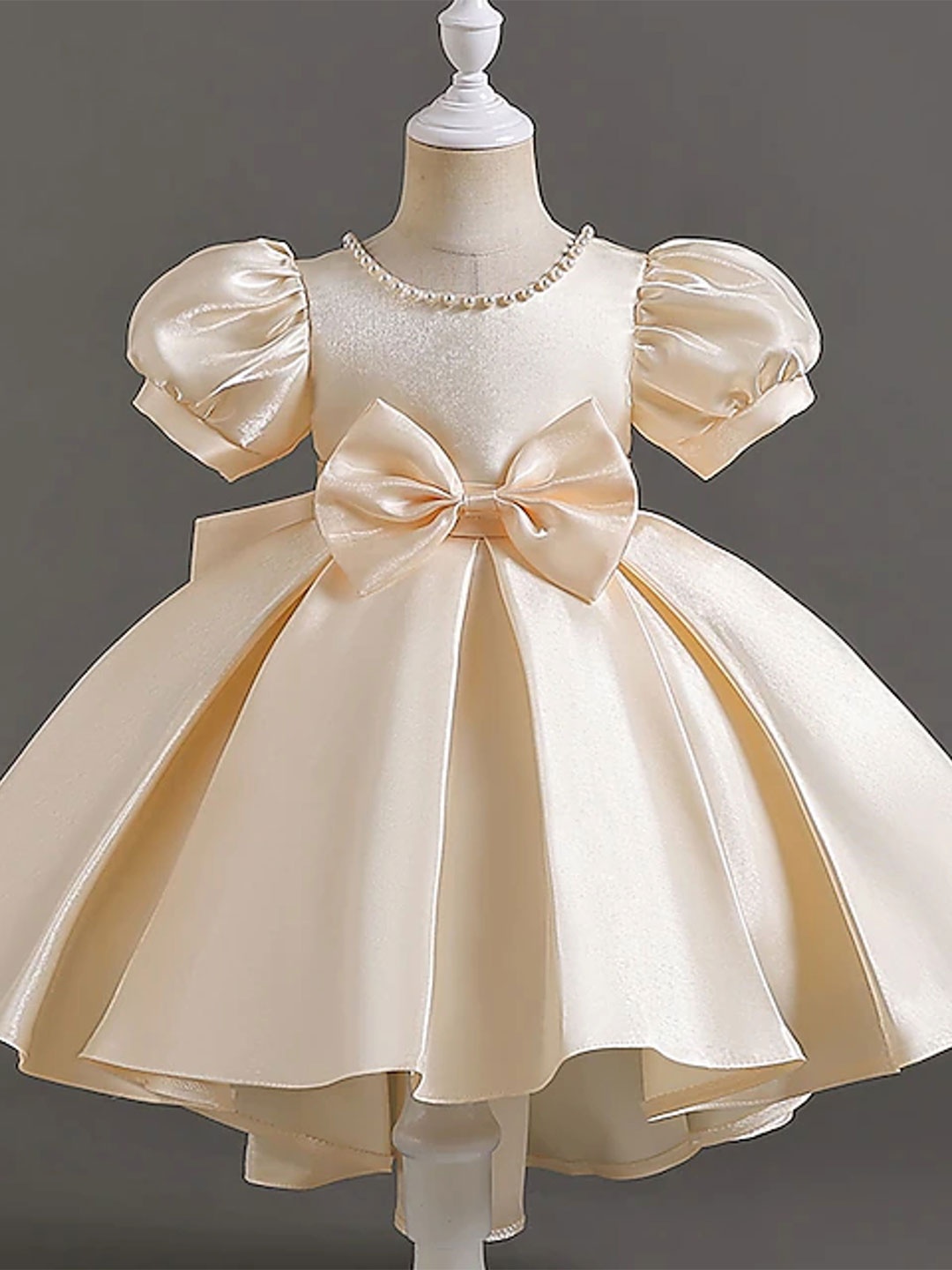 

ARJ COLLECTION Puff Sleeve Fit & Flare Dress, Champagne