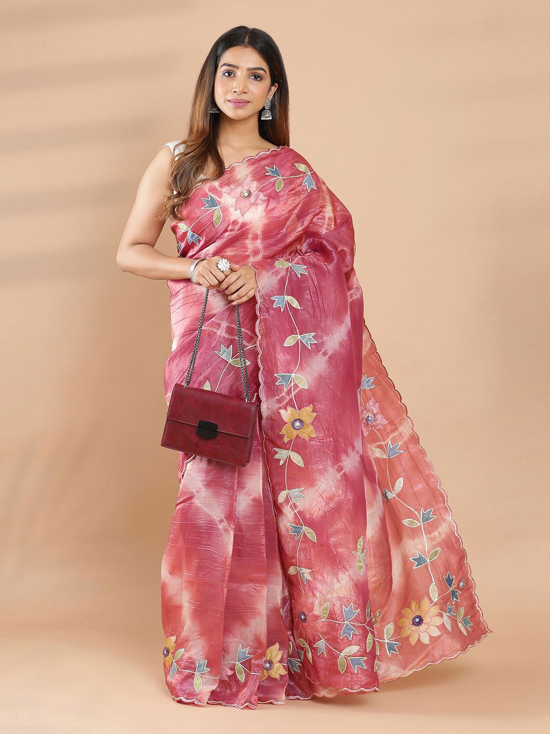 

Kalyan Silks Floral Embroidered Organza Saree, Red