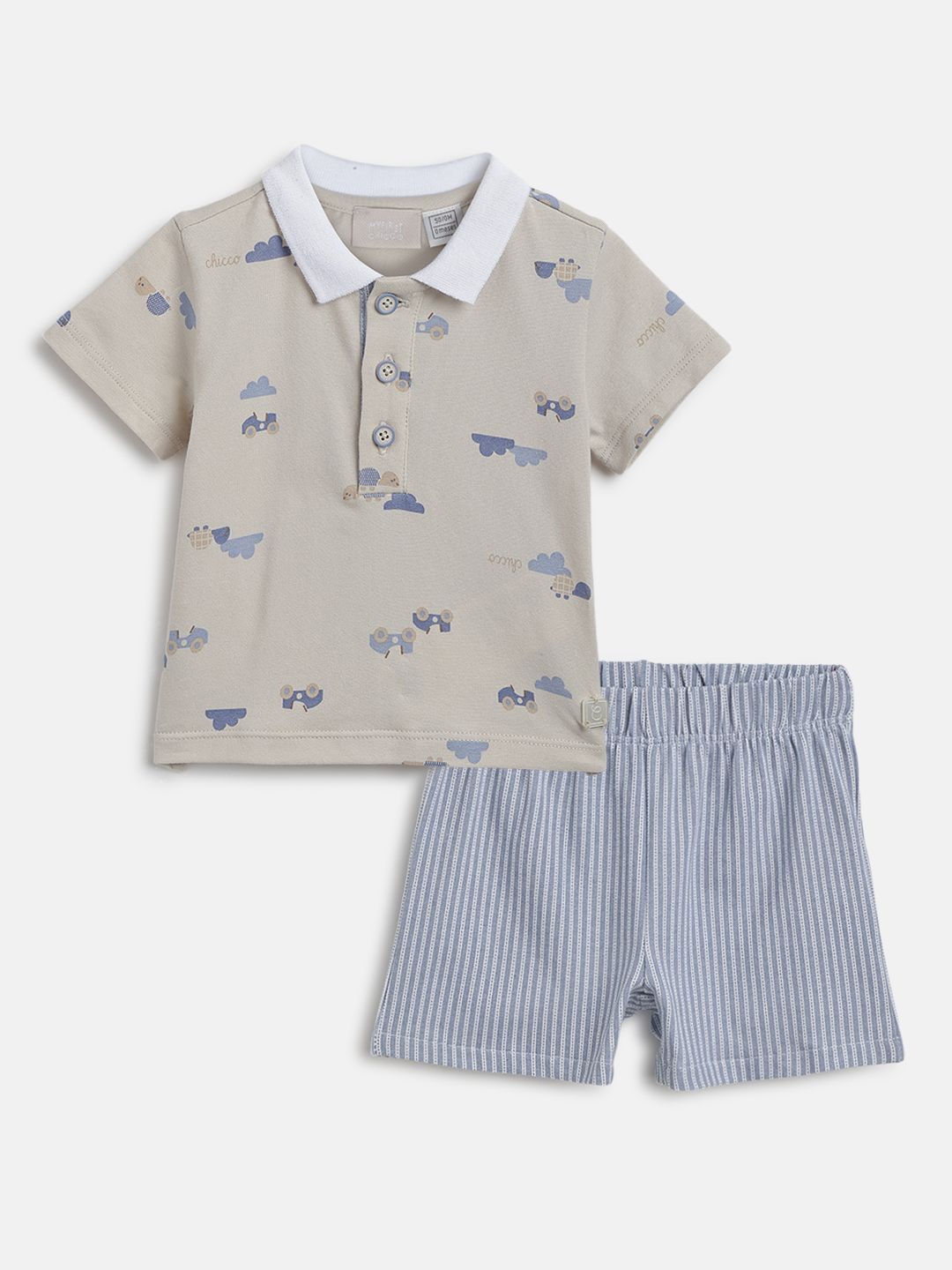 

Chicco Boys Printed Polo Collar T-Shirt With Shorts, Beige