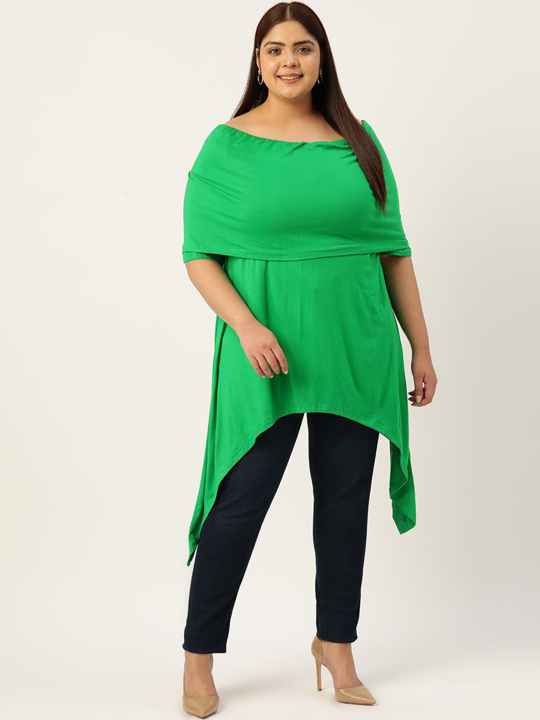 

theRebelinme Plus Size Boat Neck Longline Top, Green