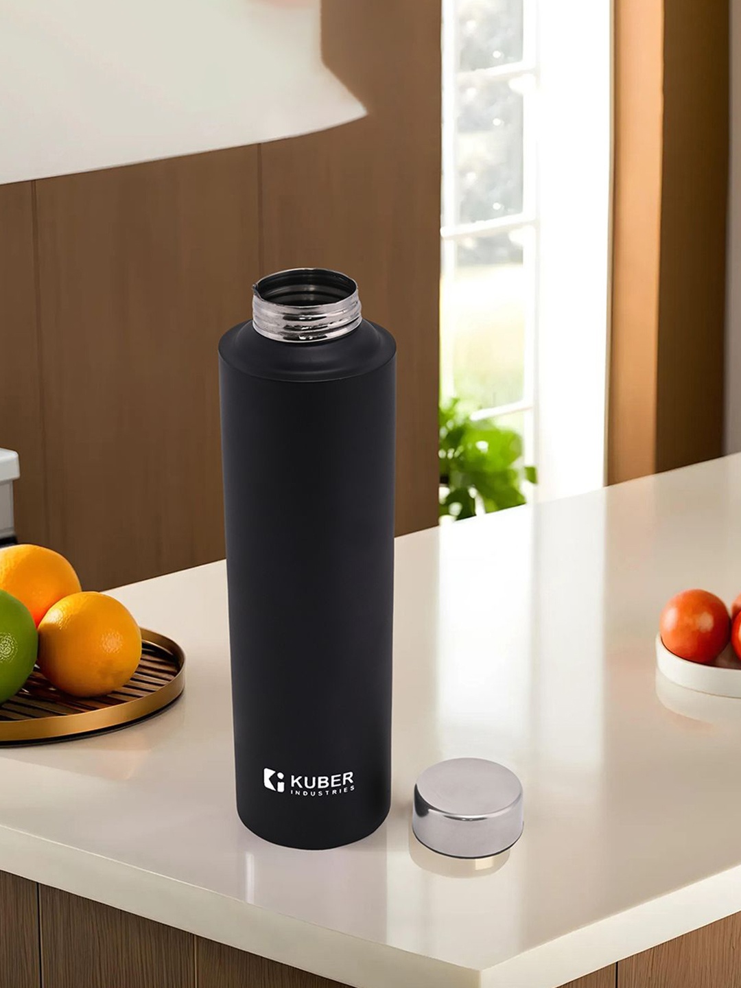 

Kuber Industries Black Stainless Steel Leakproof Water Bottle 1L