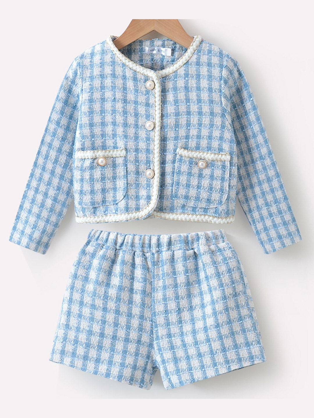 

Mark & Mia Girls Checked Round Neck Shirt With Shorts, Blue