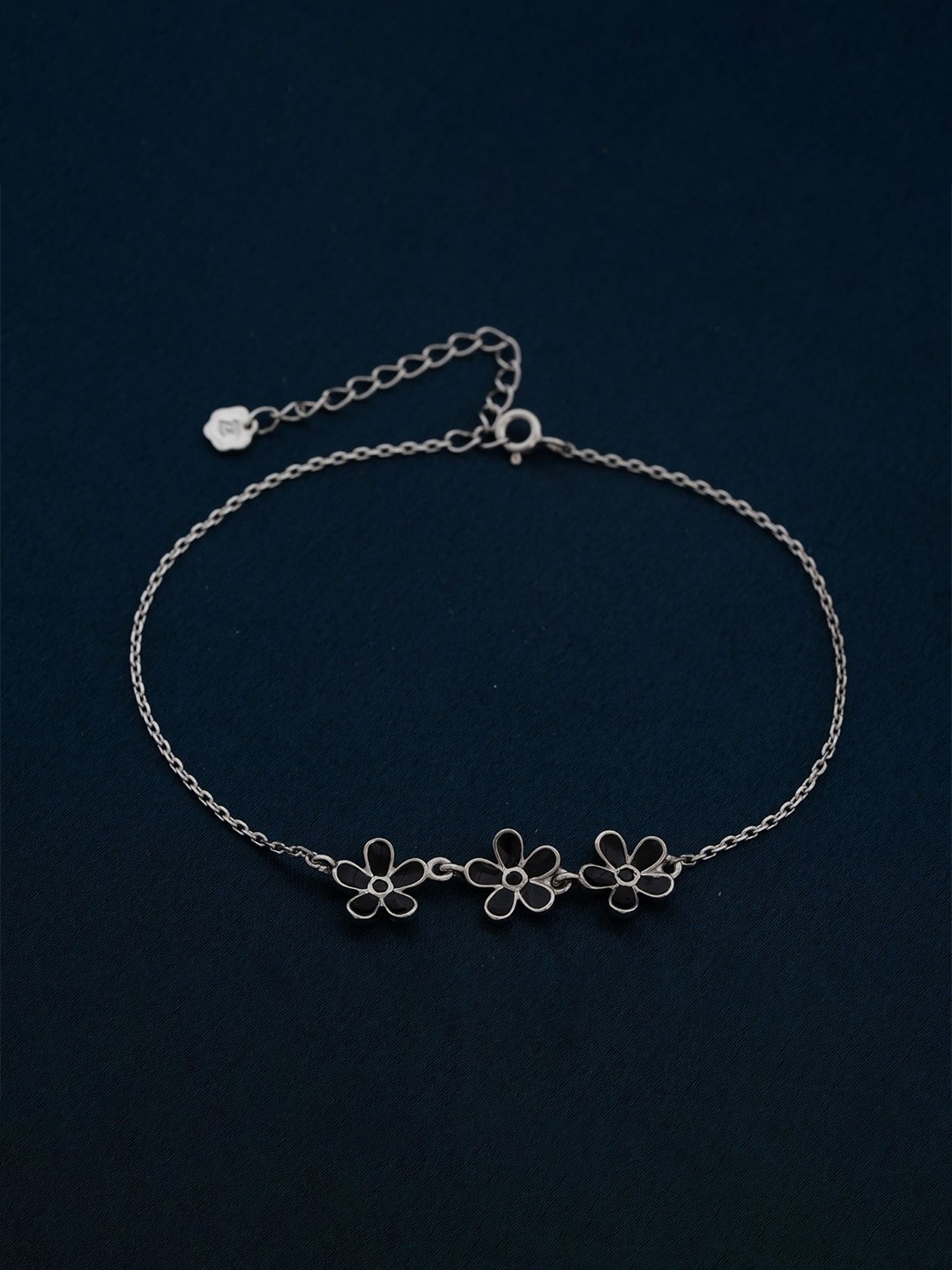 

Zalkari 925 Sterling Silver-Plated Stones Studded Floral Enamel Single Anklet