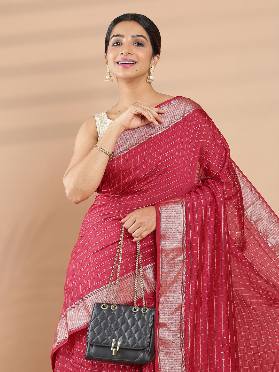 

Kalyan Silks Checked Saree, Red