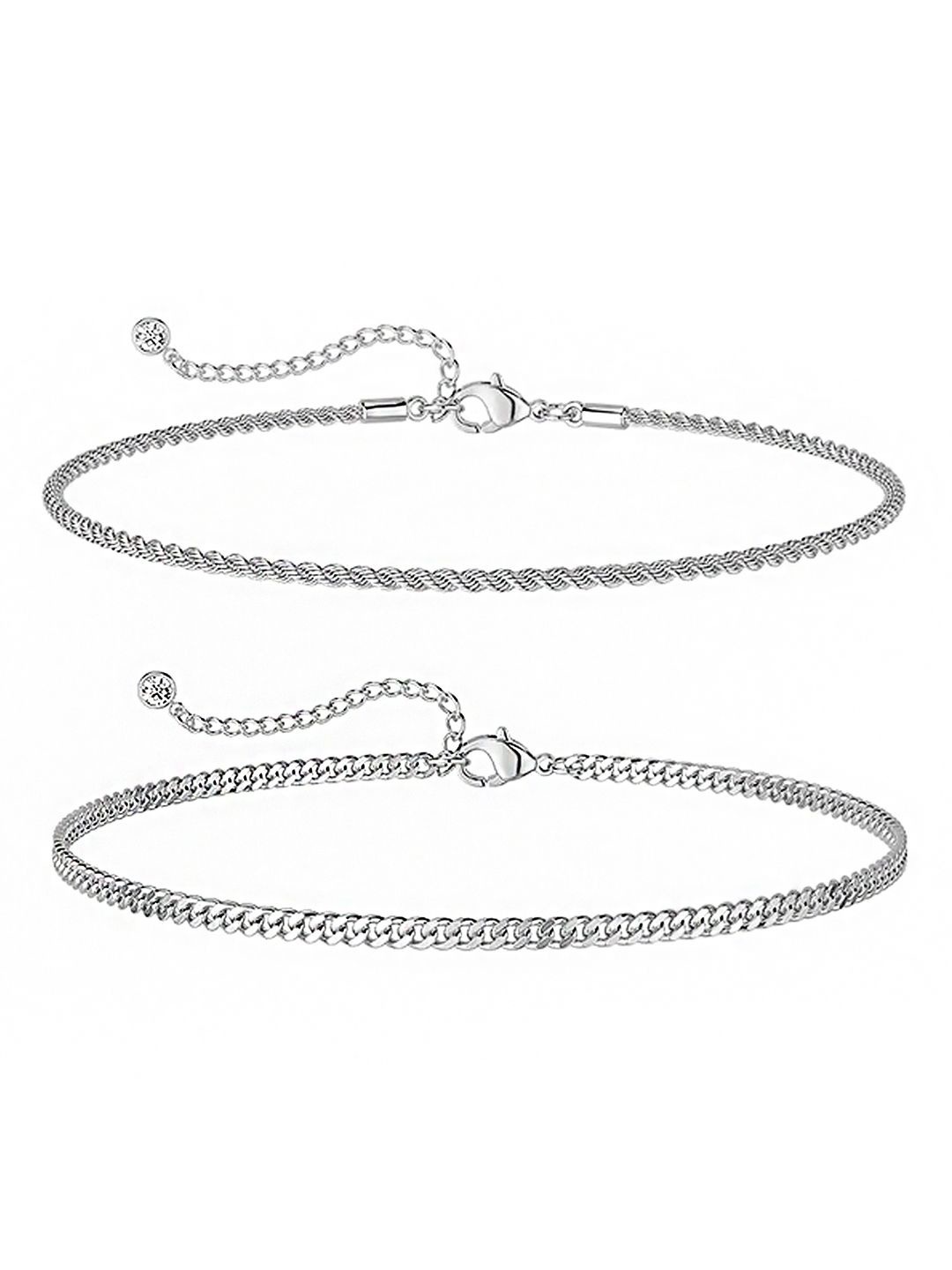 

Peora Set Of 2 Silver-Plated Stainless Steel Openable Link Bracelets