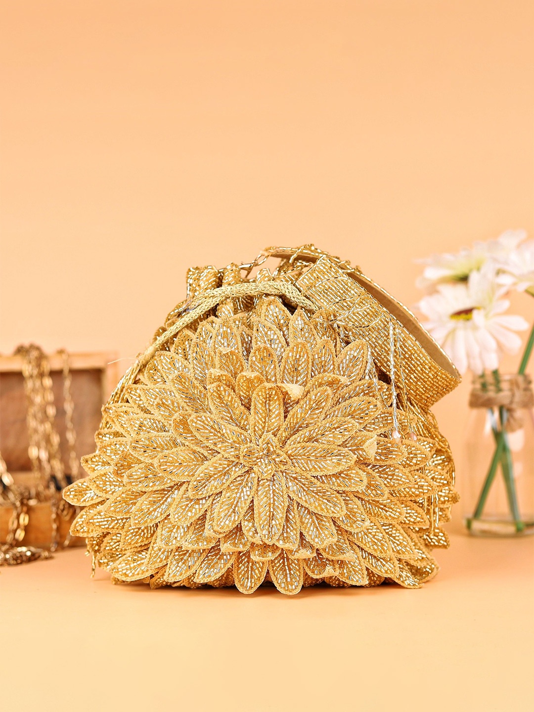 

sugarcrush Embellished Potli Clutch, Peach