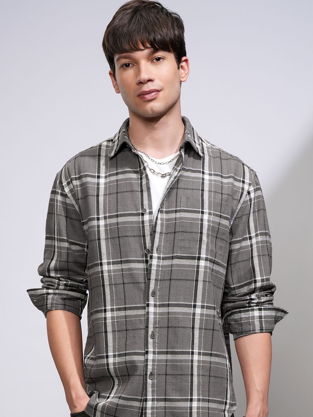 

HIGHLANDER Men Striped Relaxed Shirt, Grey