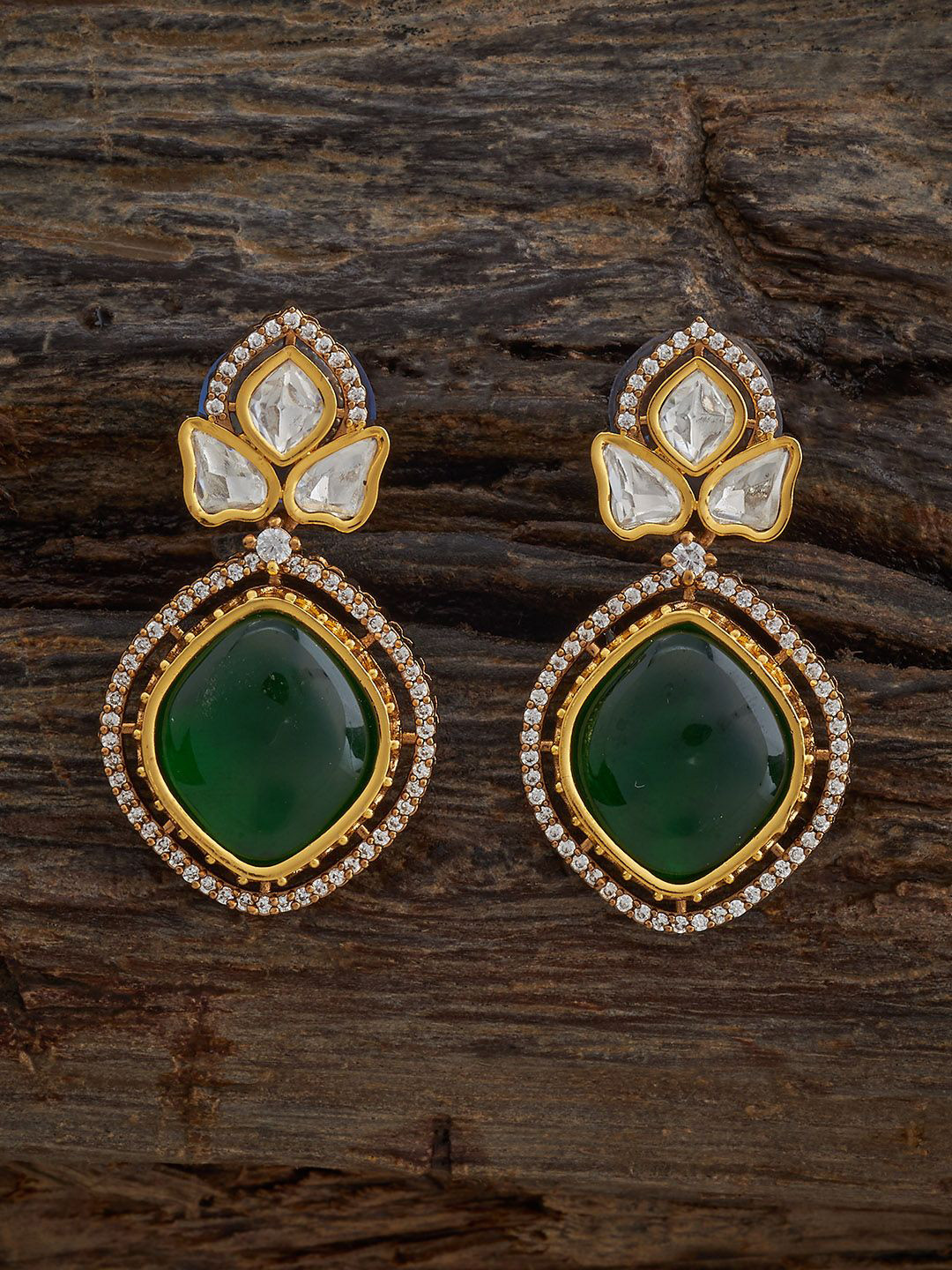 

Kushal's Fashion Jewellery Victorian-Plated Kundan Studded Contemporary Drop Earrings, Gold