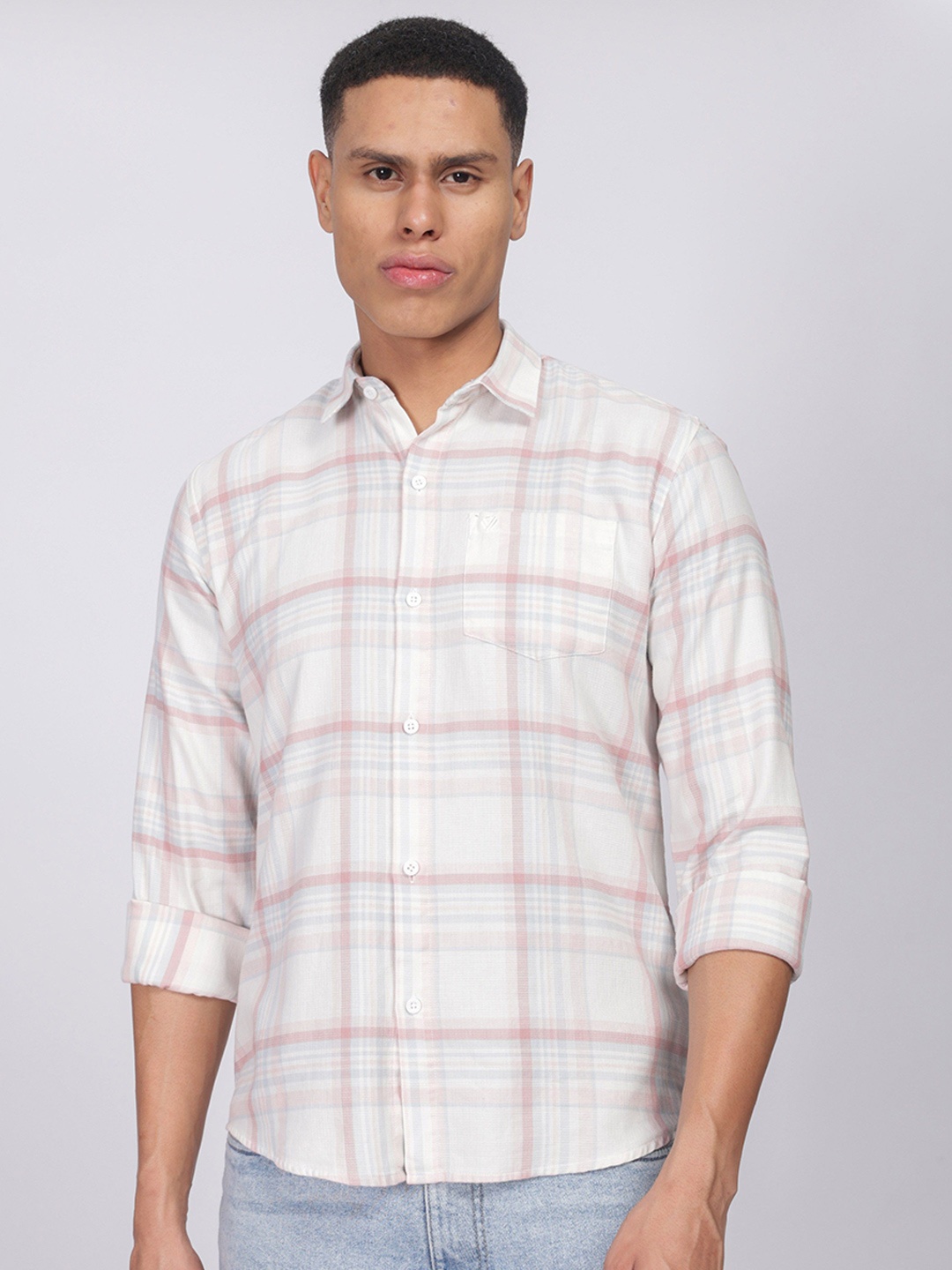 

BS BLUE SQUAD Men Slim Fit Opaque Checked Casual Shirt, Pink