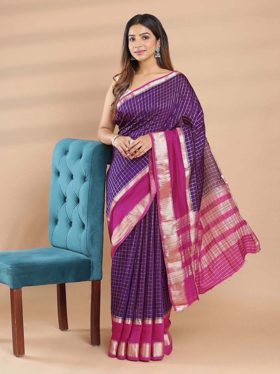 

Kalyan Silks Checked Zari Saree, Purple