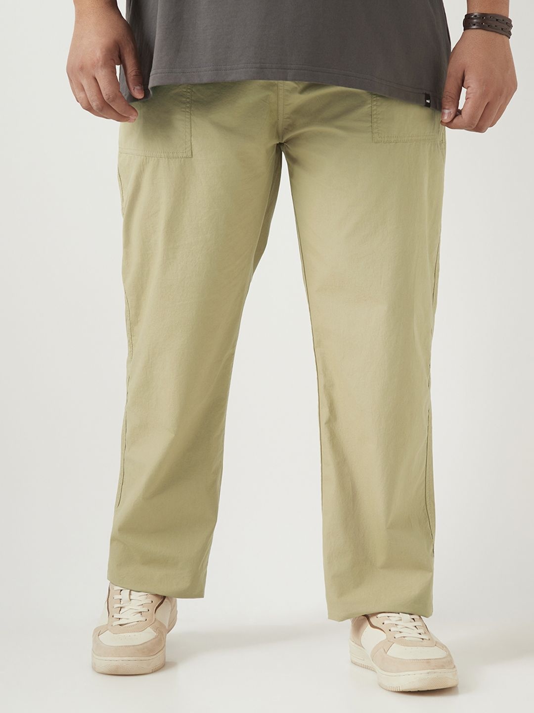 

Bewakoof Men Plus Size Regular Fit Mid-Rise Cotton Pant, Beige