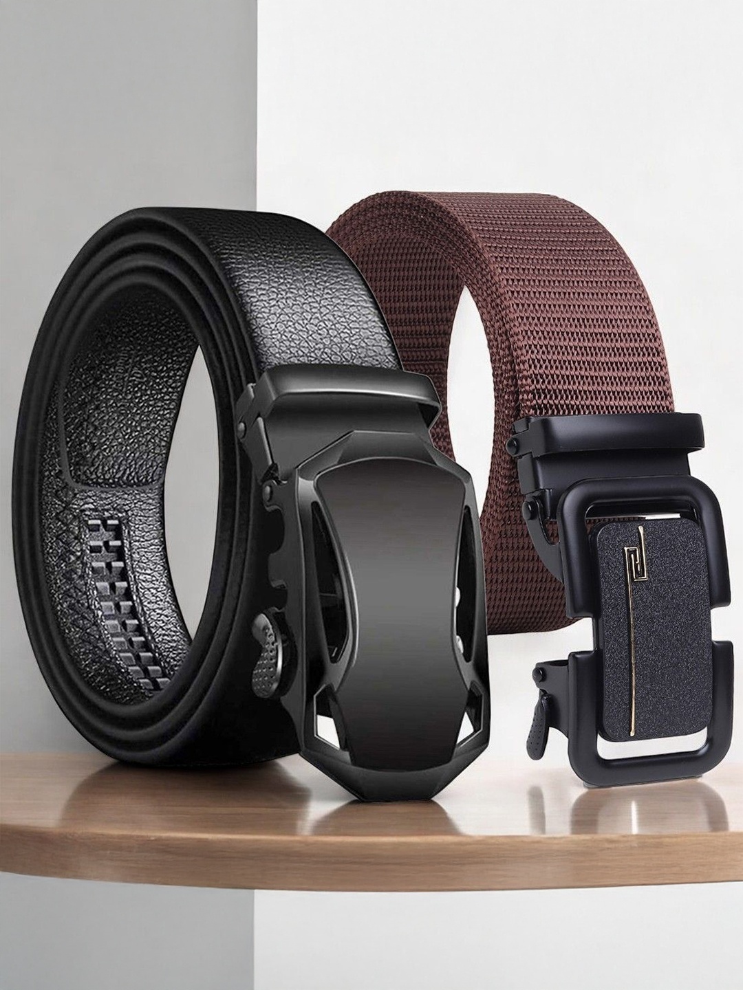 

Provogue Men Pack of 2 Textured Belt, Black