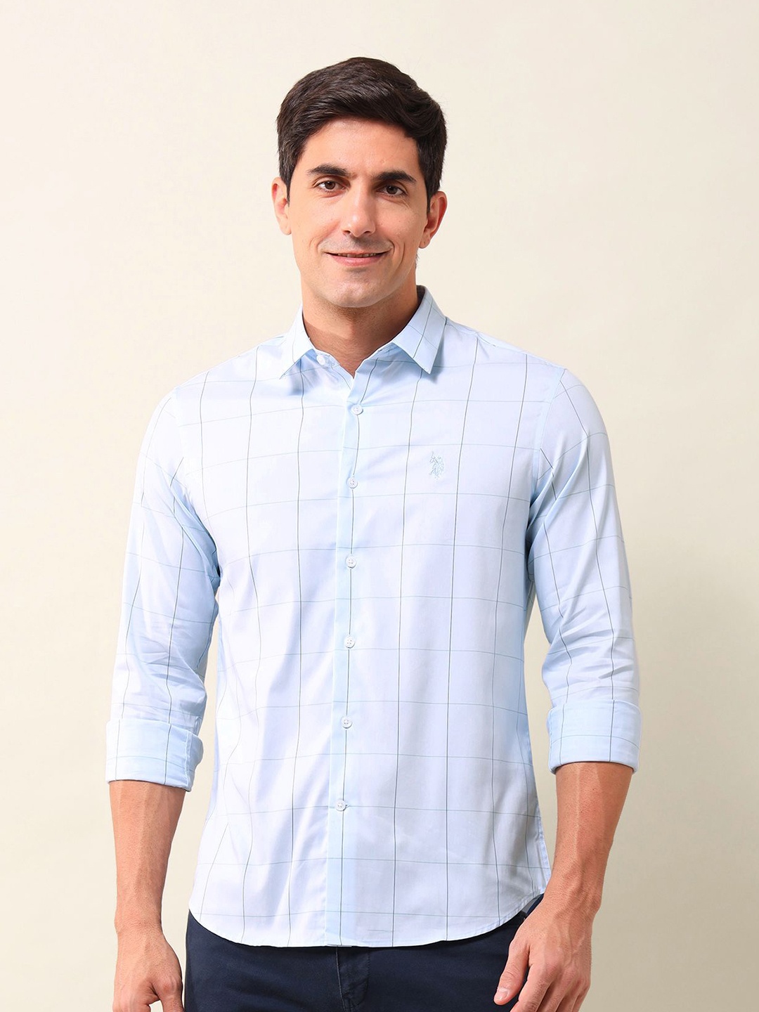 

U.S. Polo Assn. Men Tailored Fit Opaque Checked Casual Shirt, Blue