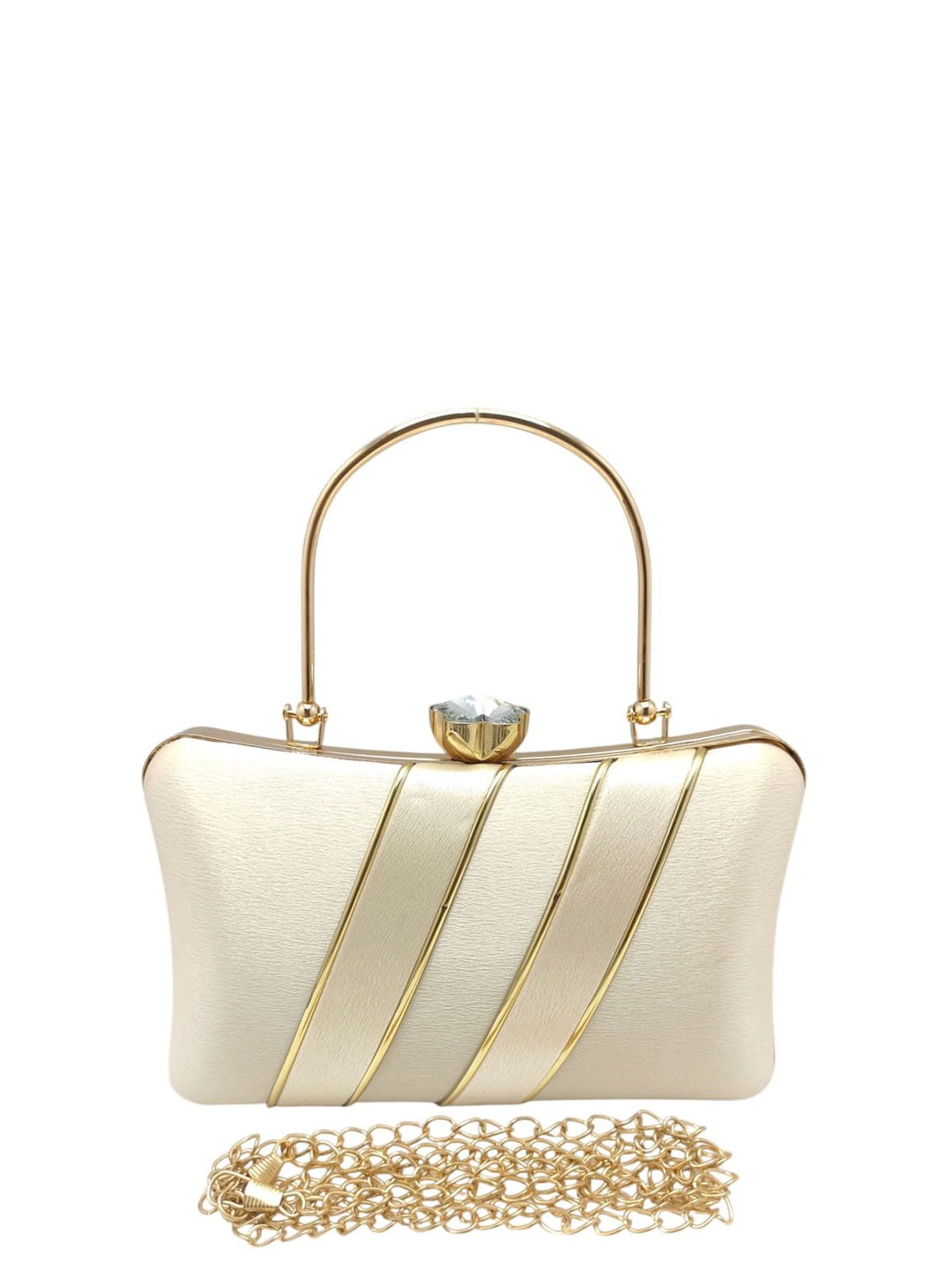 

Esmoda Striped Tinsel Frame Purse Clutch, Peach