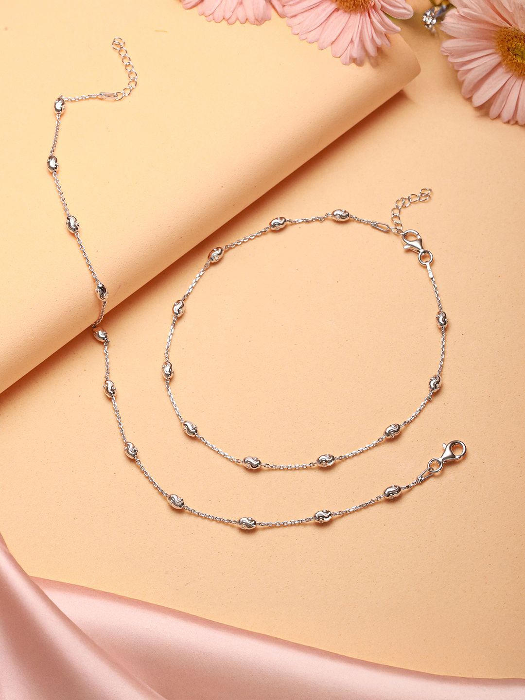 

SARAF SILVERETZ Set Of 2 925 Sterling Silver-Plated Beaded Anklets