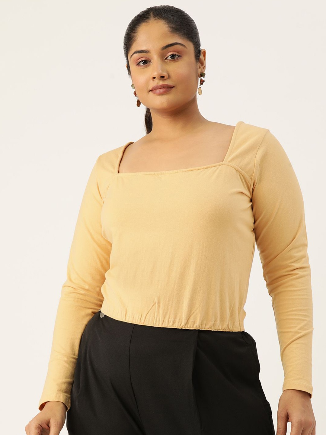 

theRebelinme Women Cotton Crop Top, Beige