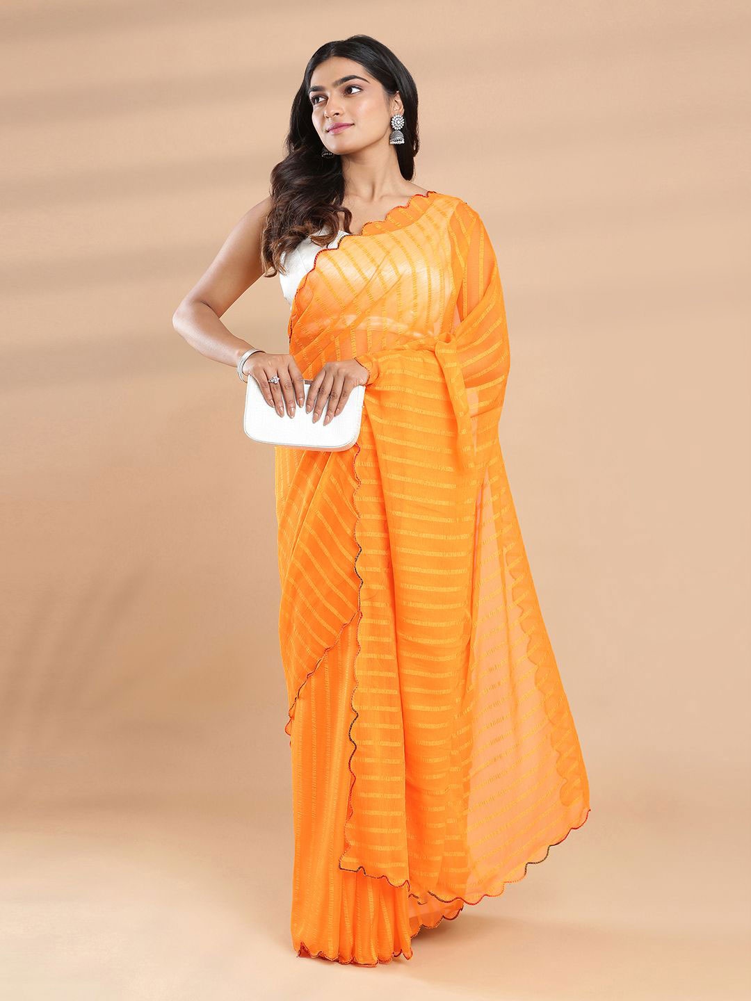 

Kalyan Silks Striped Poly Chiffon Saree, Yellow