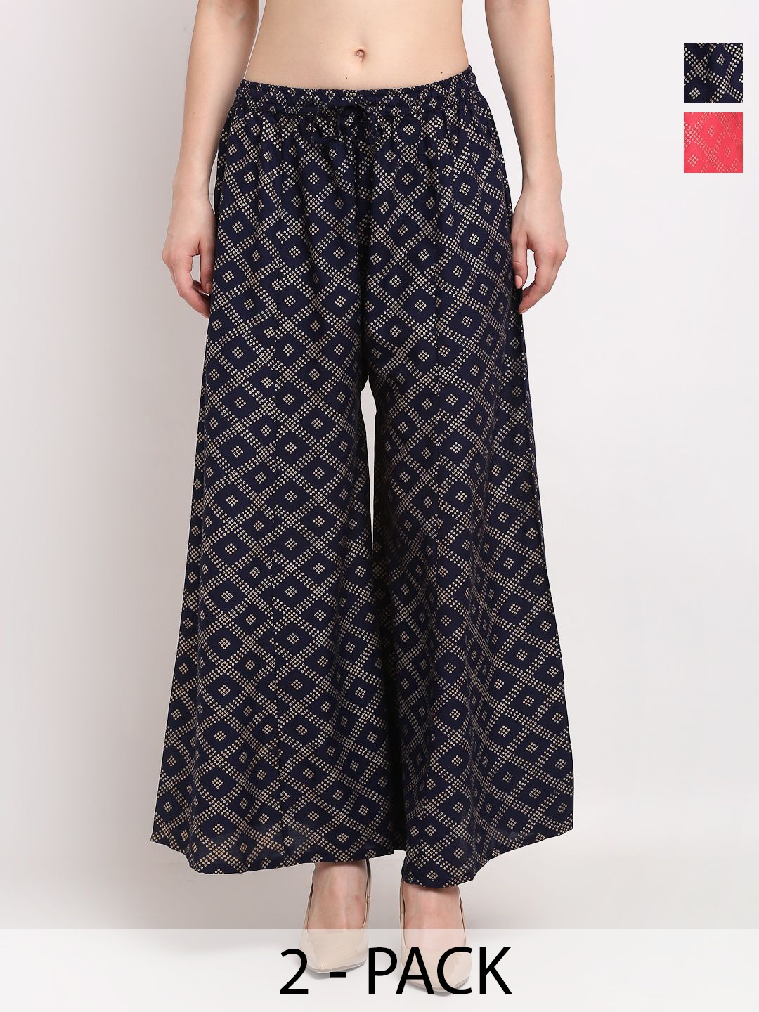 

GRACIT Women Pack Of 2 Printed Flared Ethnic Palazzos, Peach