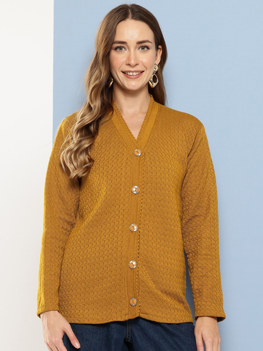 

The Roadster Lifestyle Co Woolen V-Neck Cardigan, Mustard