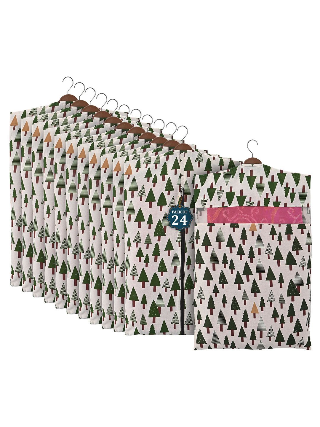 

Kuber Industries Green Set of 24 Regular Hanging Saree Cover Multi-Utility Organisers